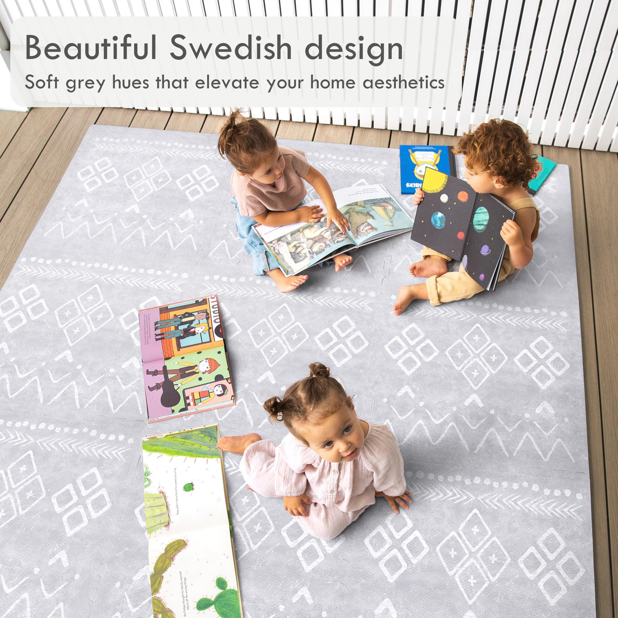 Lillefolk Baby Foam Play Mat - Non-Toxic Interlocking Floor Tiles for Babies & Toddlers | 6x6ft Gray Playmat for Tummy Time, Crawling & Safe Play Area | Nursery, Daycare & Home Use