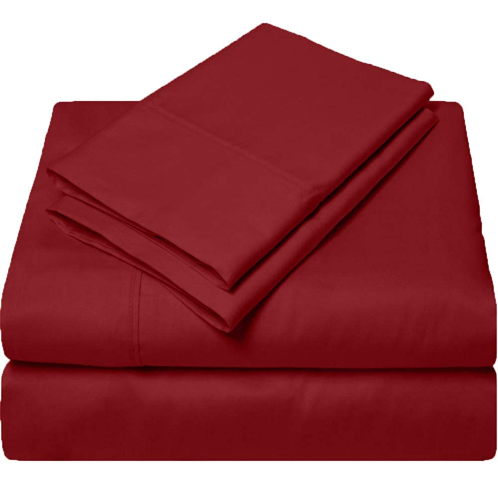 4PCs Burgundy Full Sheet Set - 800 Thread Count Long Staple Cotton, Sateen Weave & Ultra Soft Bedding - Deep Pocket Fits Mattress Up to 16