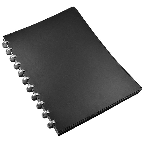 Atoma Pur Disc Bound Refillable Notebook 210 x 295mm - Black Leather Cover for Office, School & Journaling | Refillable Paper Organizer for Professionals & Students