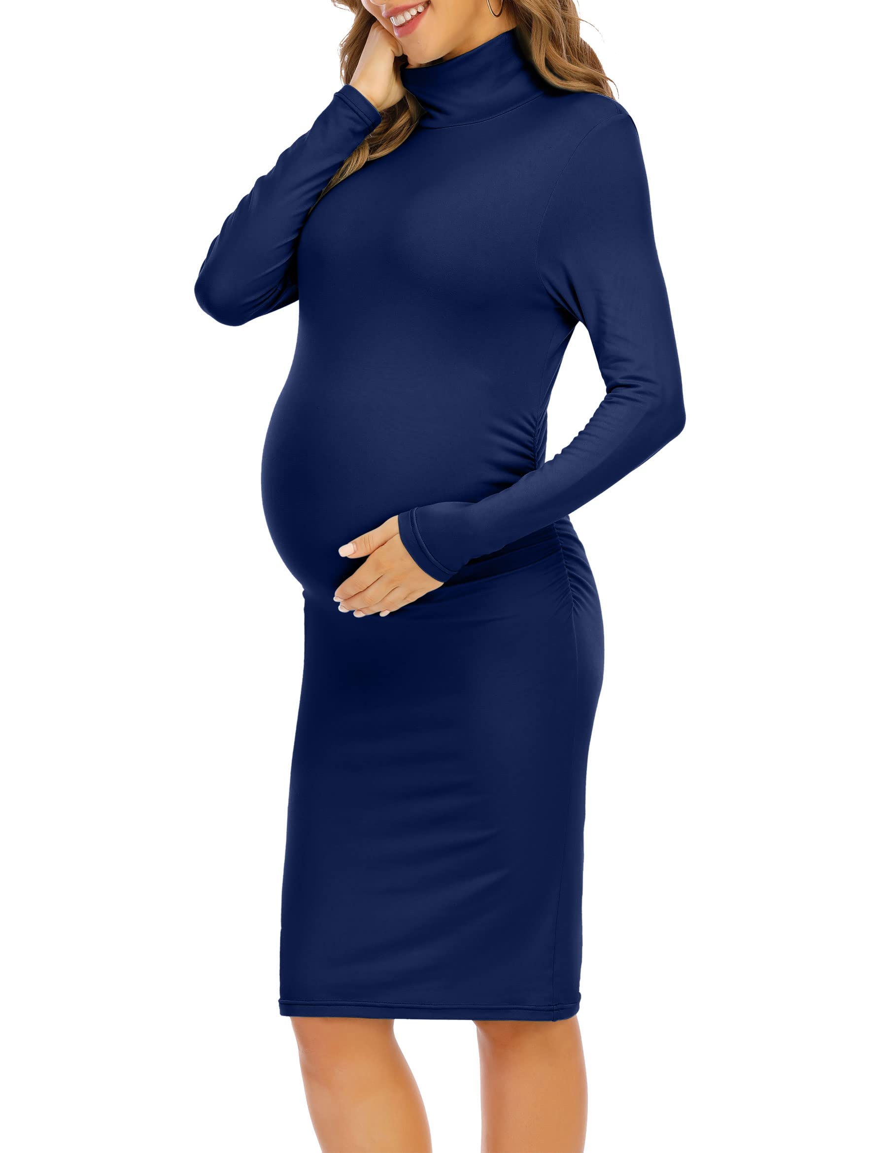 Rheane Turtleneck Maternity Dress - Warm Pregnancy Sweater Dress for Fall & Winter | Baby Shower & Christmas Party Outfit | Comfortable Nursing Dress for Expecting Moms