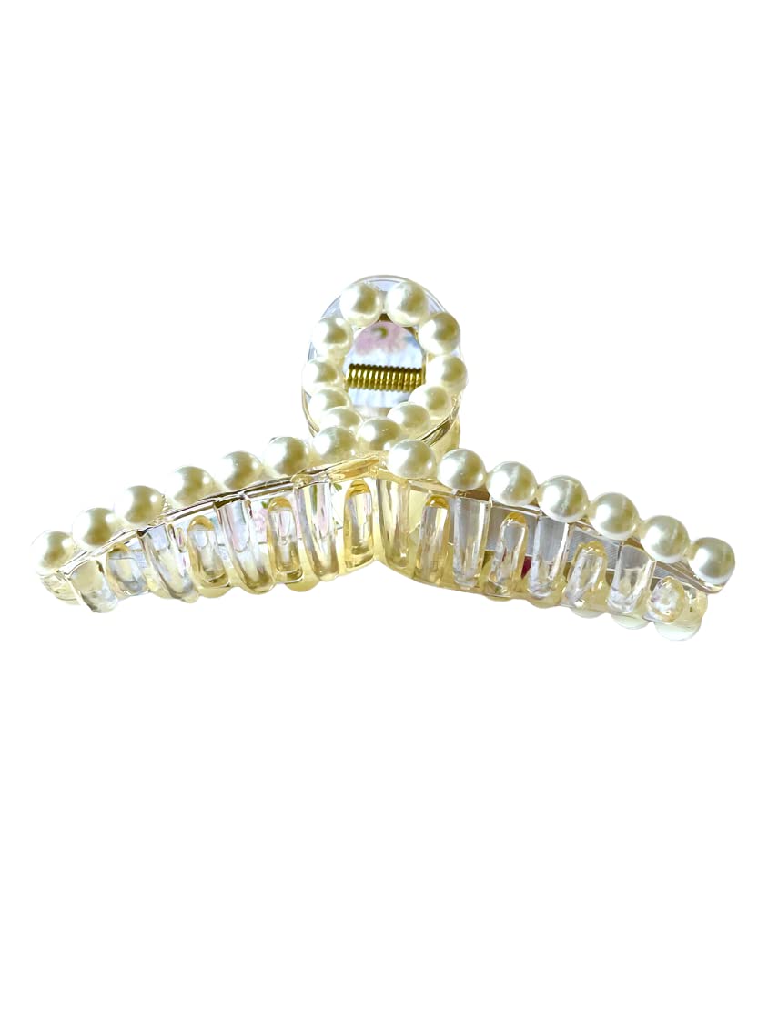 APPSAMBR 3-Piece Pearl Hair Clips Set - 2 Pack Non-Slip Hair Claw Clamps with Pearls for Women & Girls (Champagne, Black, Shell) | Perfect for Weddings, Parties & Everyday Hairstyles
