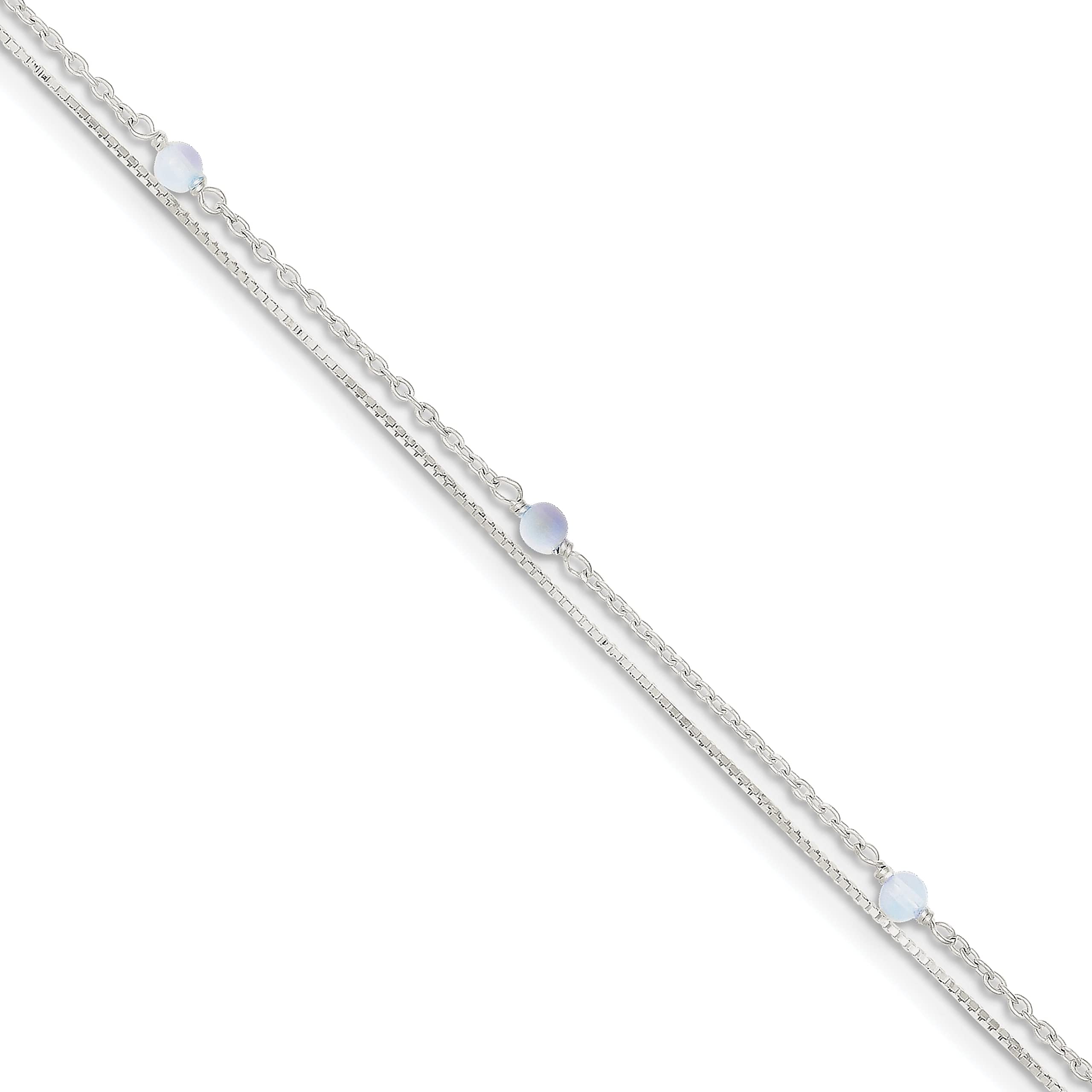 FindingKing Sterling Silver Crystal Beaded Anklet Jewelry - 9