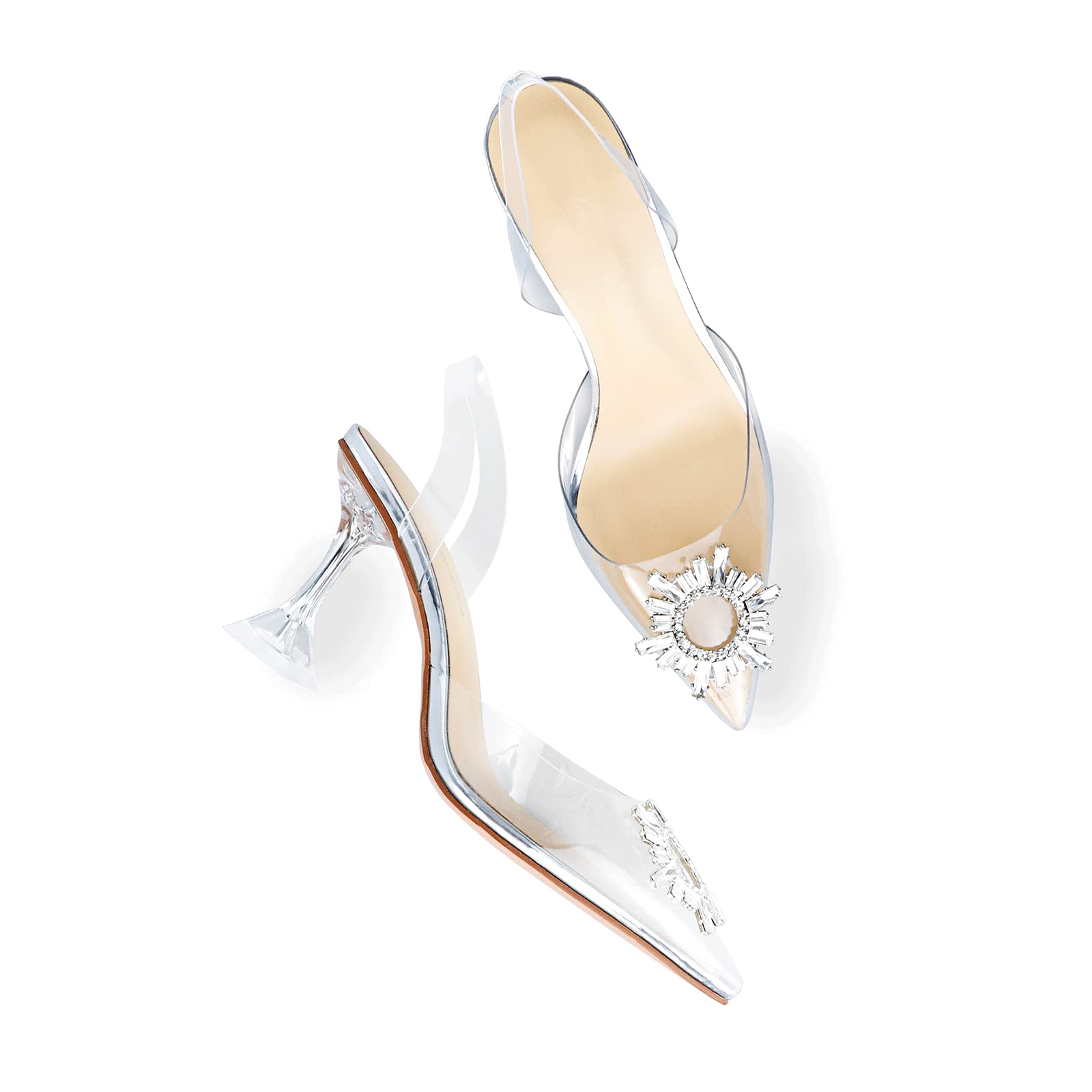 ATAX Women's Clear Heels - Transparent PVC Rhinestone Slingback Sandals, Pointed Toe High Heel Wedding Shoes for Ladies (Size 8.5 US) | Perfect for Bridal, Prom, Party & Evening Dress Occasions