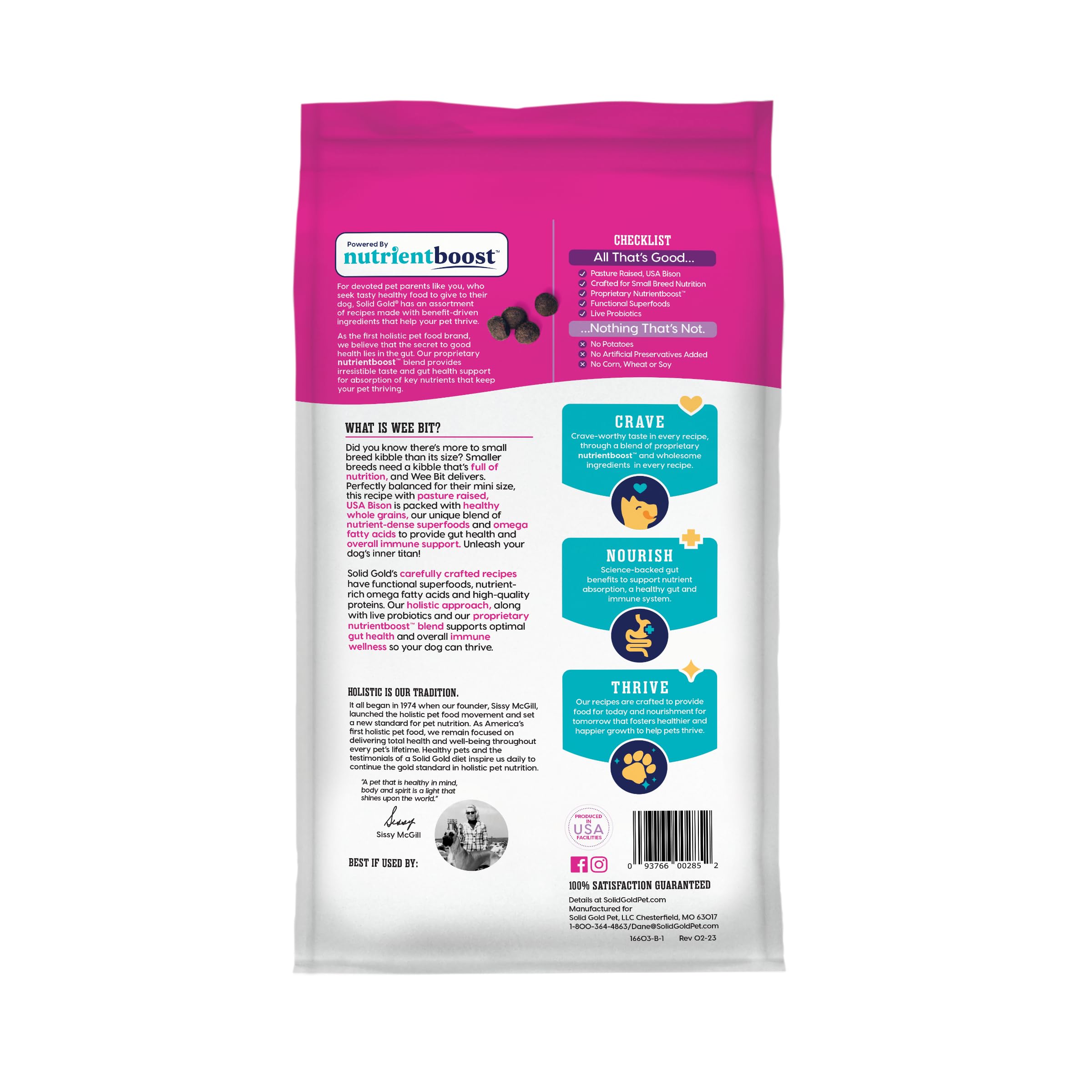Premium Solid Gold Small Breed Dry Dog Food with Real Bison, Brown Rice & Pearled Barley - High Fiber Probiotic Formula for Sensitive Stomachs - Whole Grain Nutrient-Rich Kibble for Adult Dogs - 11lb Bag - Perfect for Digestive Health & Daily Nutrition
