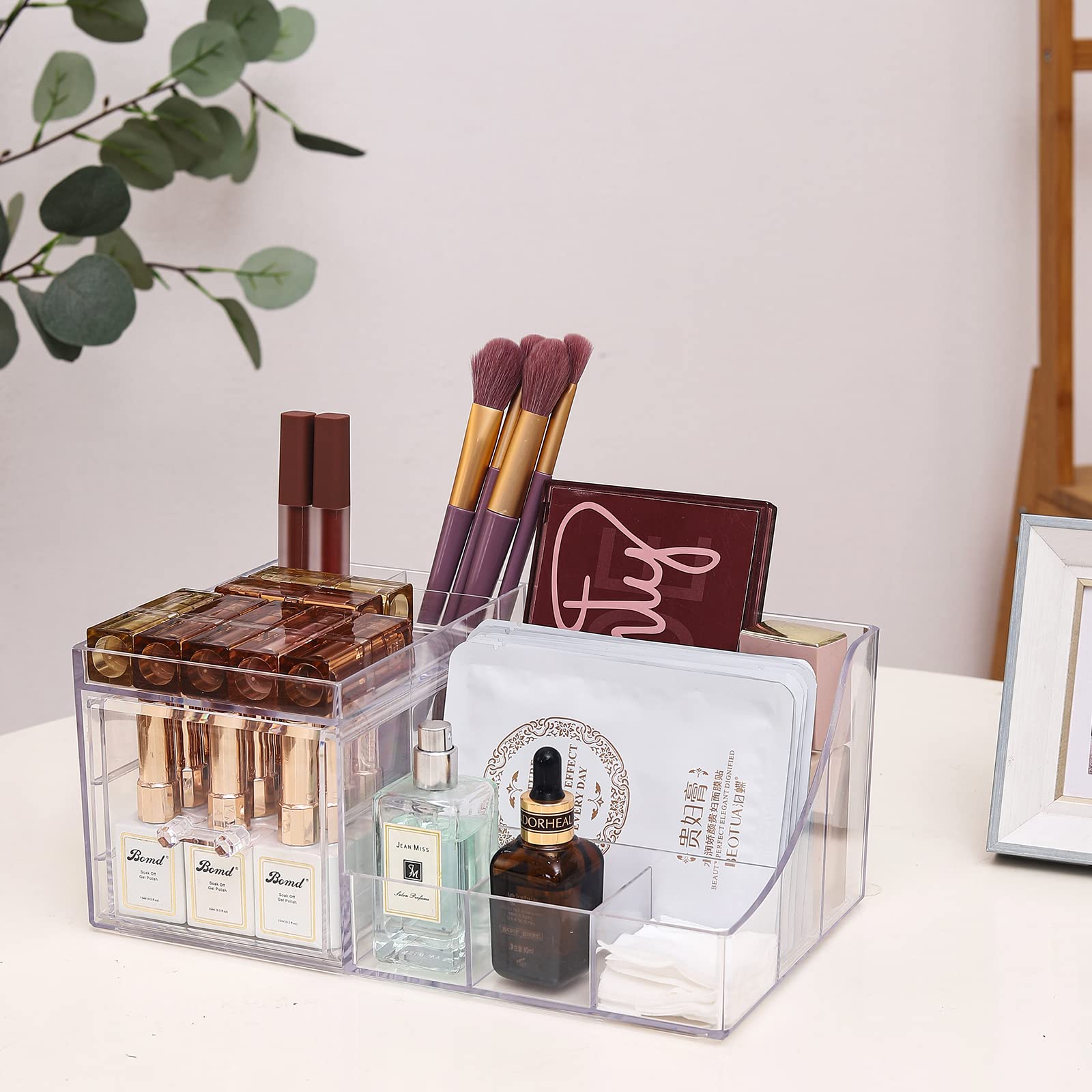 1 Pack Clear Acrylic Makeup Organizer Countertop - Stackable 1 Drawer Skincare & Beauty Product Organizer for Vanity, Hair Clips, Jewelry - Perfect for Bedroom, Bathroom & Dressing Table Organization