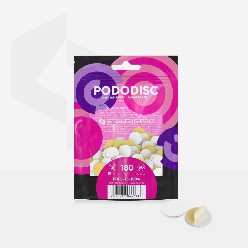 Staleks Disposable White Pedicure Files with Soft Foam Layer - PODODISC S EXPERT 180 Grit (50 Pack) - Professional Nail Care for Salon & Home Use