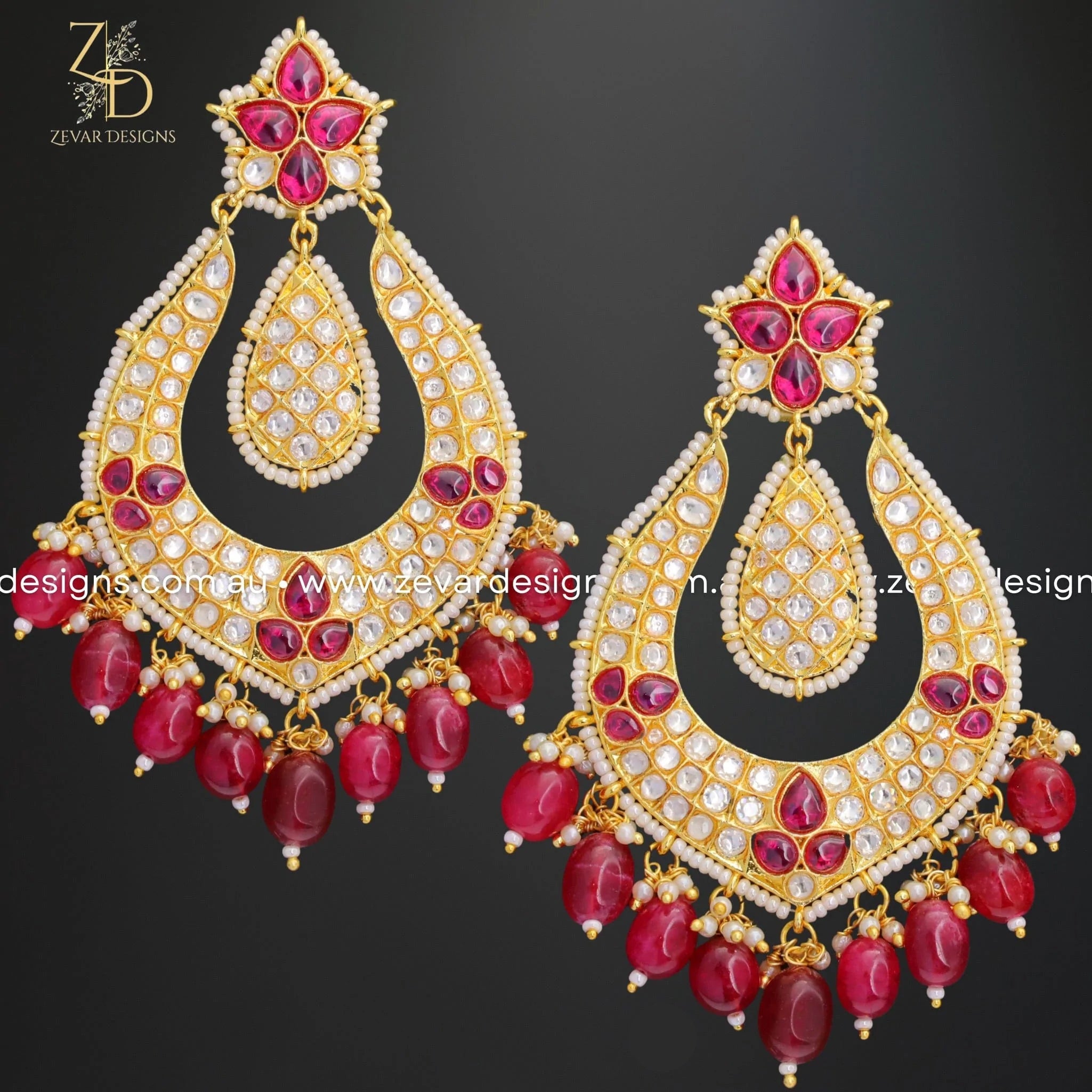 Exquisite Kundan Chandbali Earrings with Ruby Red Stones | Traditional Indian Jewelry for Weddings & Festive Occasions
