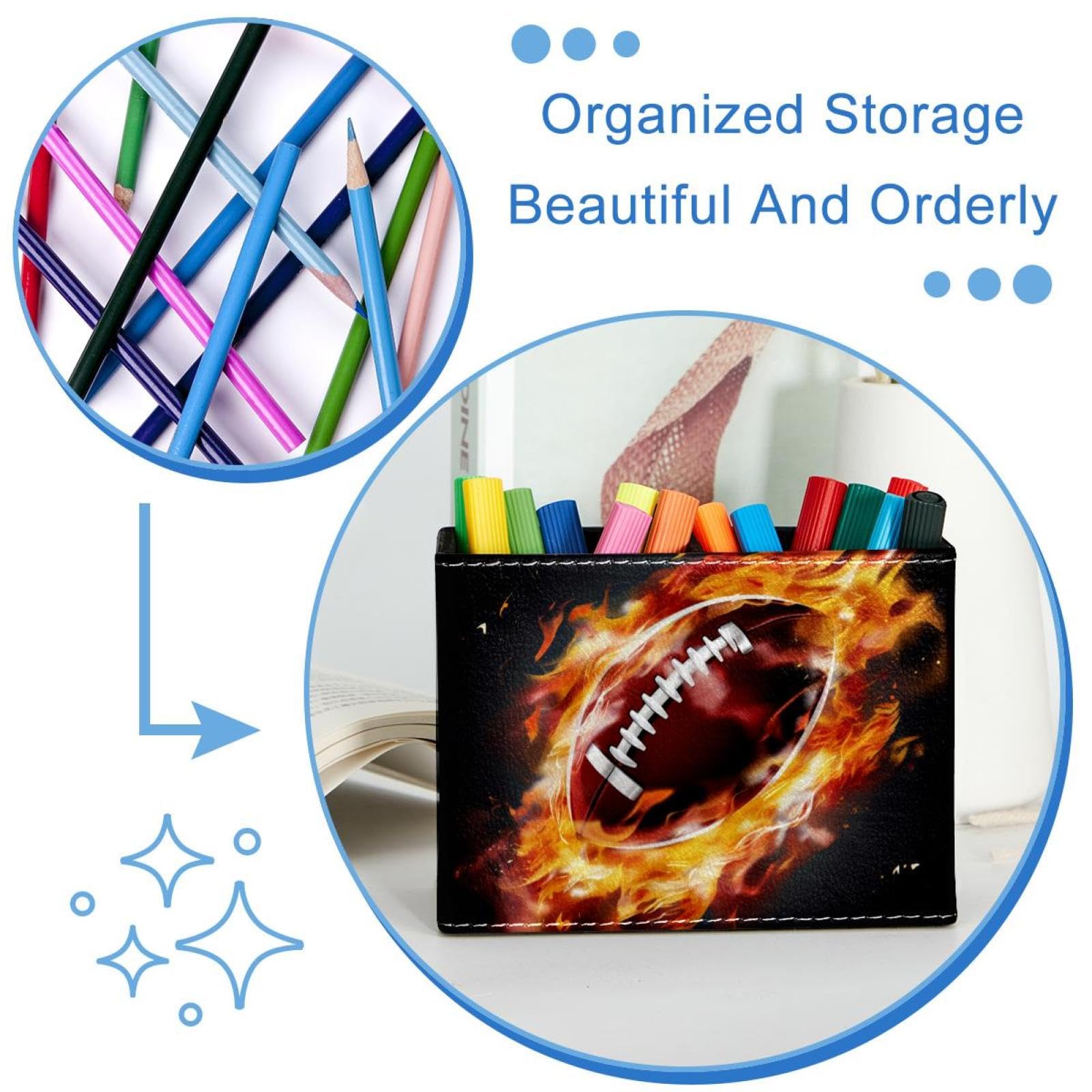 Premium Desk Pen Holder & Pencil Organizer - American Football & Fire Design Office Supplies for Home, School, and Office Organization