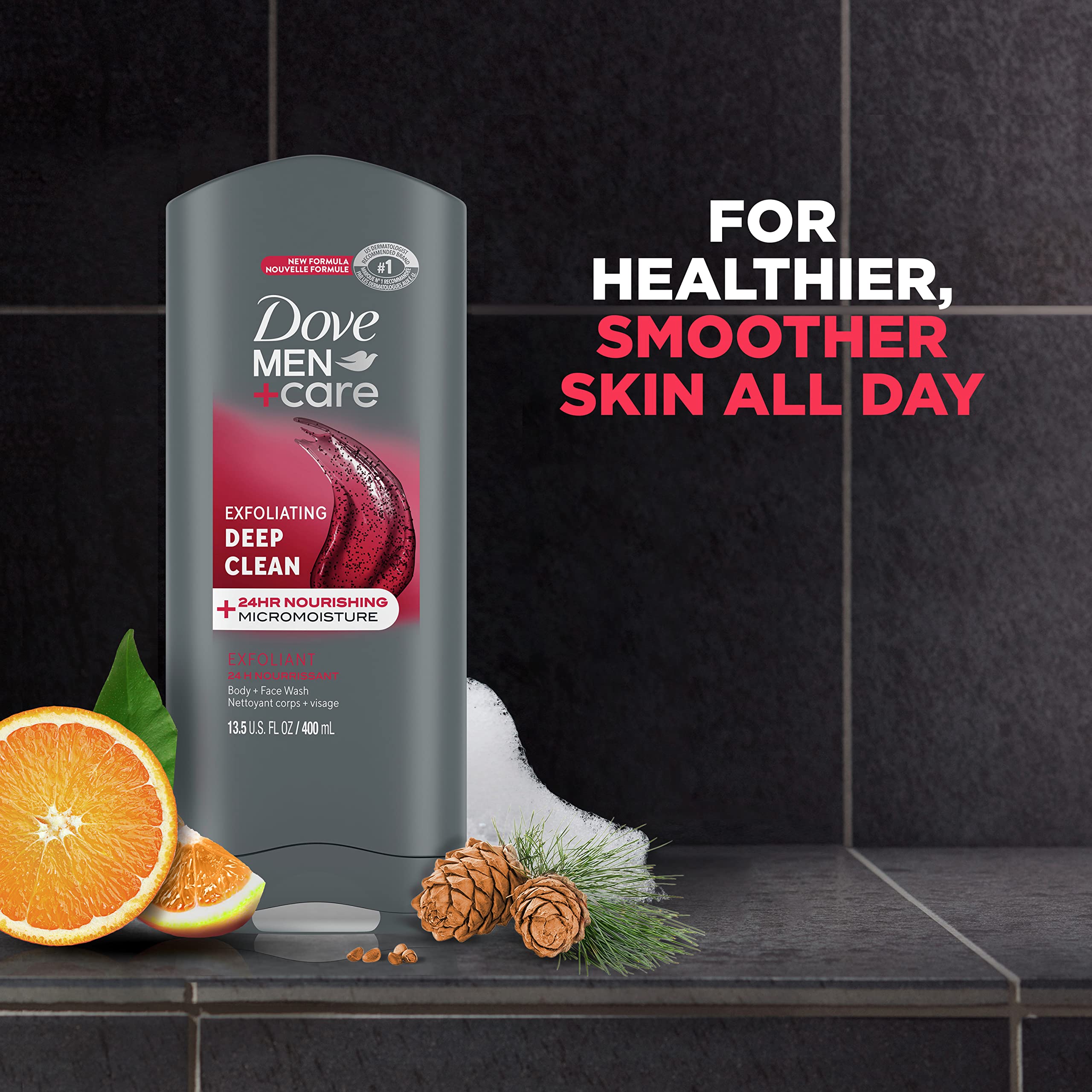 DOVE MEN + CARE Exfoliating Deep Clean Body and Face Wash for Men with 24-Hour Nourishing Micromoisture Technology, 13.5 oz - Hydrating & Refreshing Shower Gel for Daily Skincare Routine, Gym & Post-Workout Use