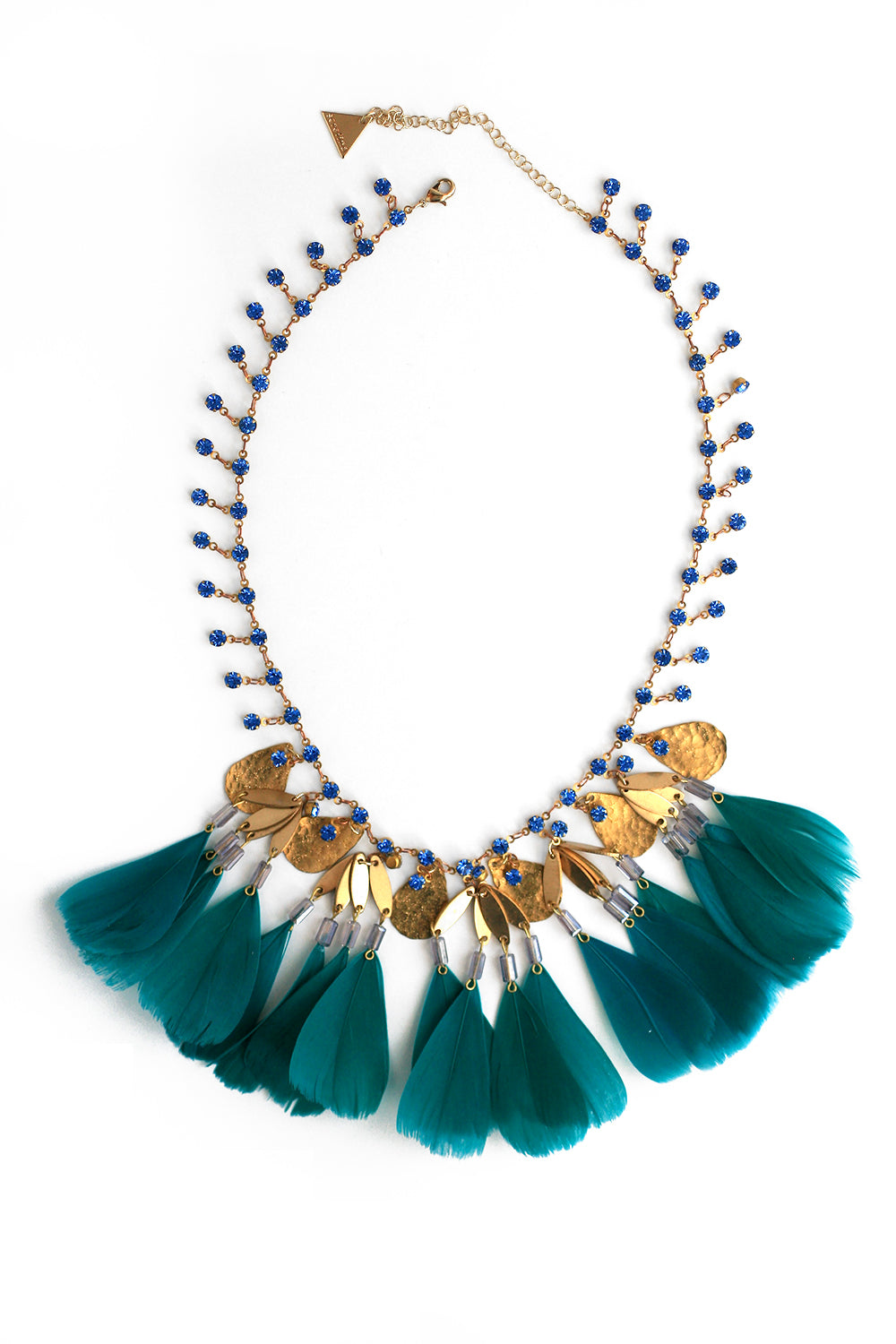 Elegant Crystal & Feather Bib Necklace in Teal - Boho Chic Statement Jewelry for Women - Perfect for Weddings, Parties & Special Occasions