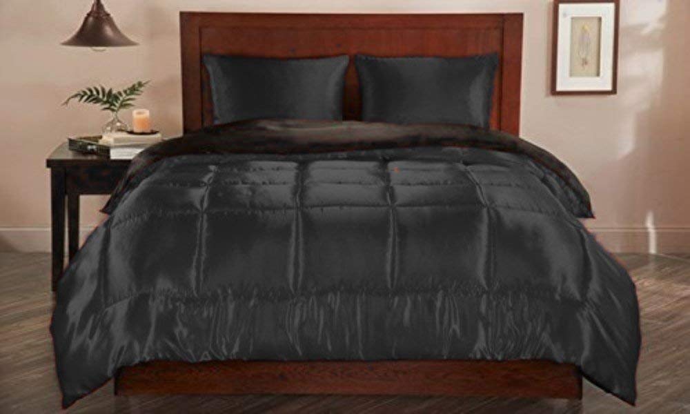 Luxury Silk Satin Down Alternative Comforter - 400 GSM Ultra Soft & Breathable - Box Stitched Design - Machine Washable - Full/Queen Size 88x88 Inches - Sage Green - Perfect for Bedroom, Guest Room & Hotel Use