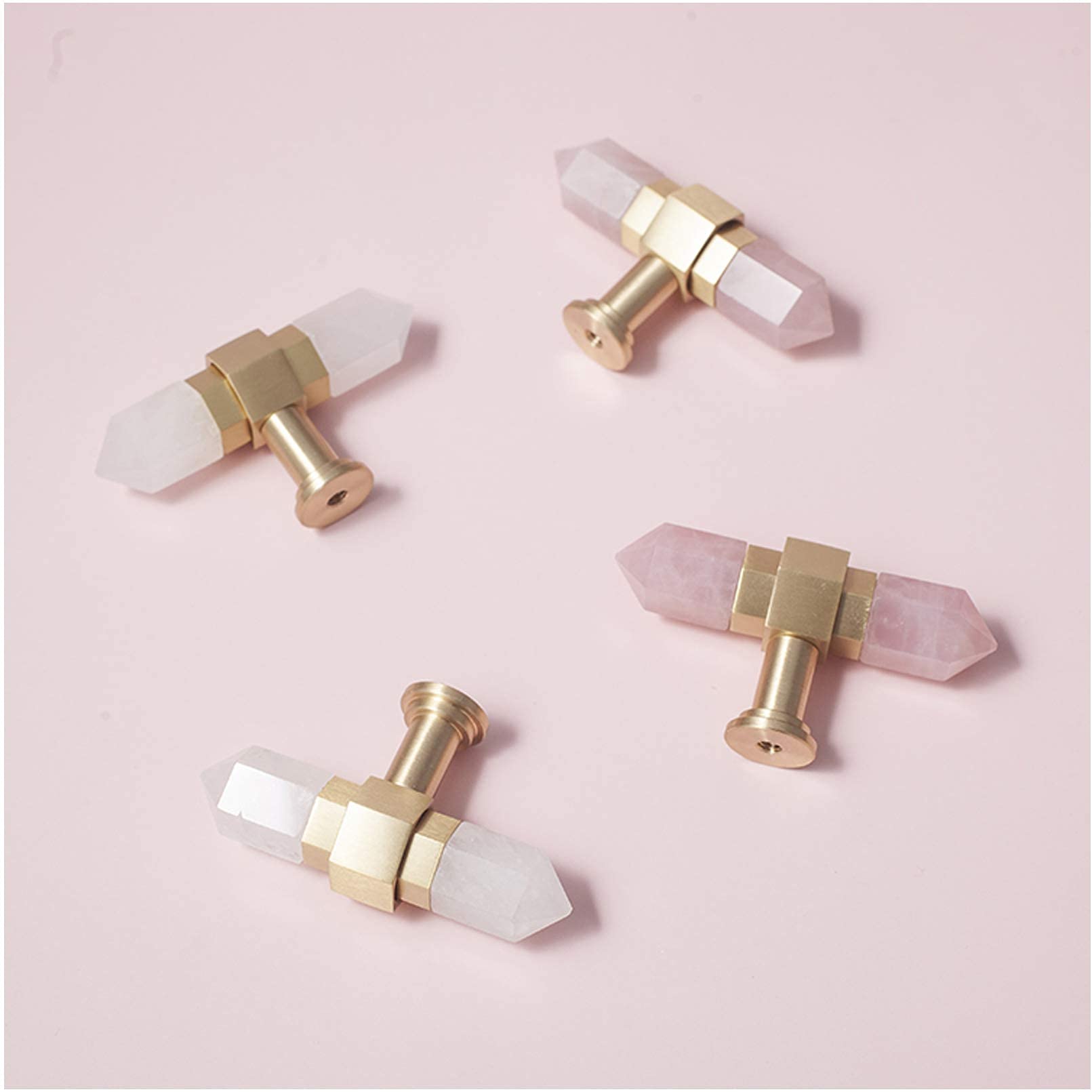 White Crystal Brass Kitchen Cabinet T-Bar Handles - 320mm Hole Center Drawer Pulls for Cupboards, Bathroom Vanities & Furniture - Elegant Hardware for Modern & Traditional Home Decor