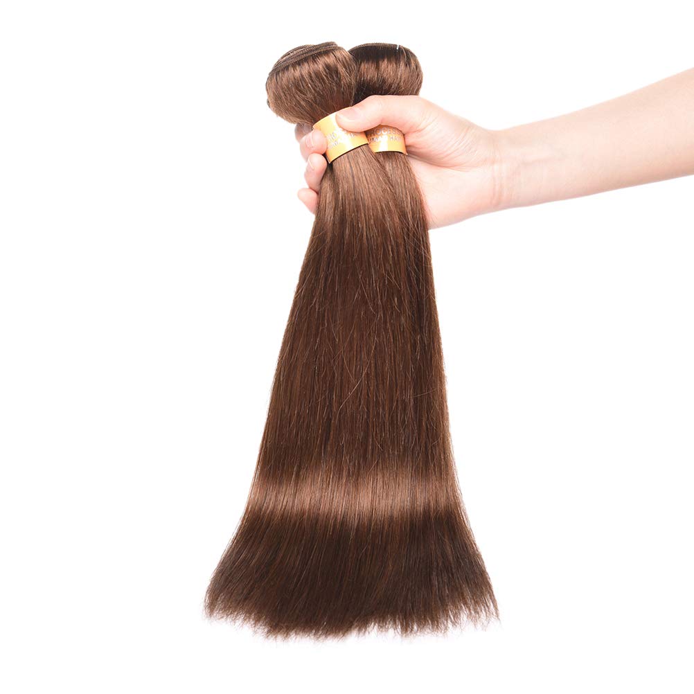 100% Virgin Peruvian Human Hair Bundles - Unprocessed Silky Straight Hair Extensions 3 Bundles (18 20 22 Inch, Medium Brown 4#) for Weaving, Styling & Everyday Glamour