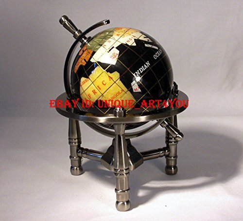 6-Inch Mini Black Gemstone World Globe with Silver Tripod Stand - Unique Office Decor, Home Desk Accessory & Gift for Travel Lovers