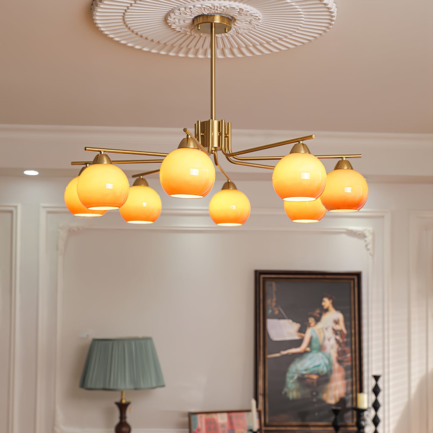 Elegant Caramel Sphere Chandelier - Modern Glass Pendant Light Fixture for Dining Room, Living Room & Bedroom Decor