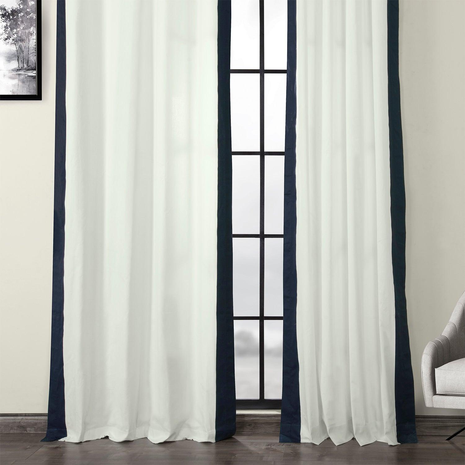Fresh Popcorn & Polo Navy Bordered Grommet Vertical Printed Cotton Curtains - Elegant Window Treatment for Living Room, Bedroom & Kitchen Decor