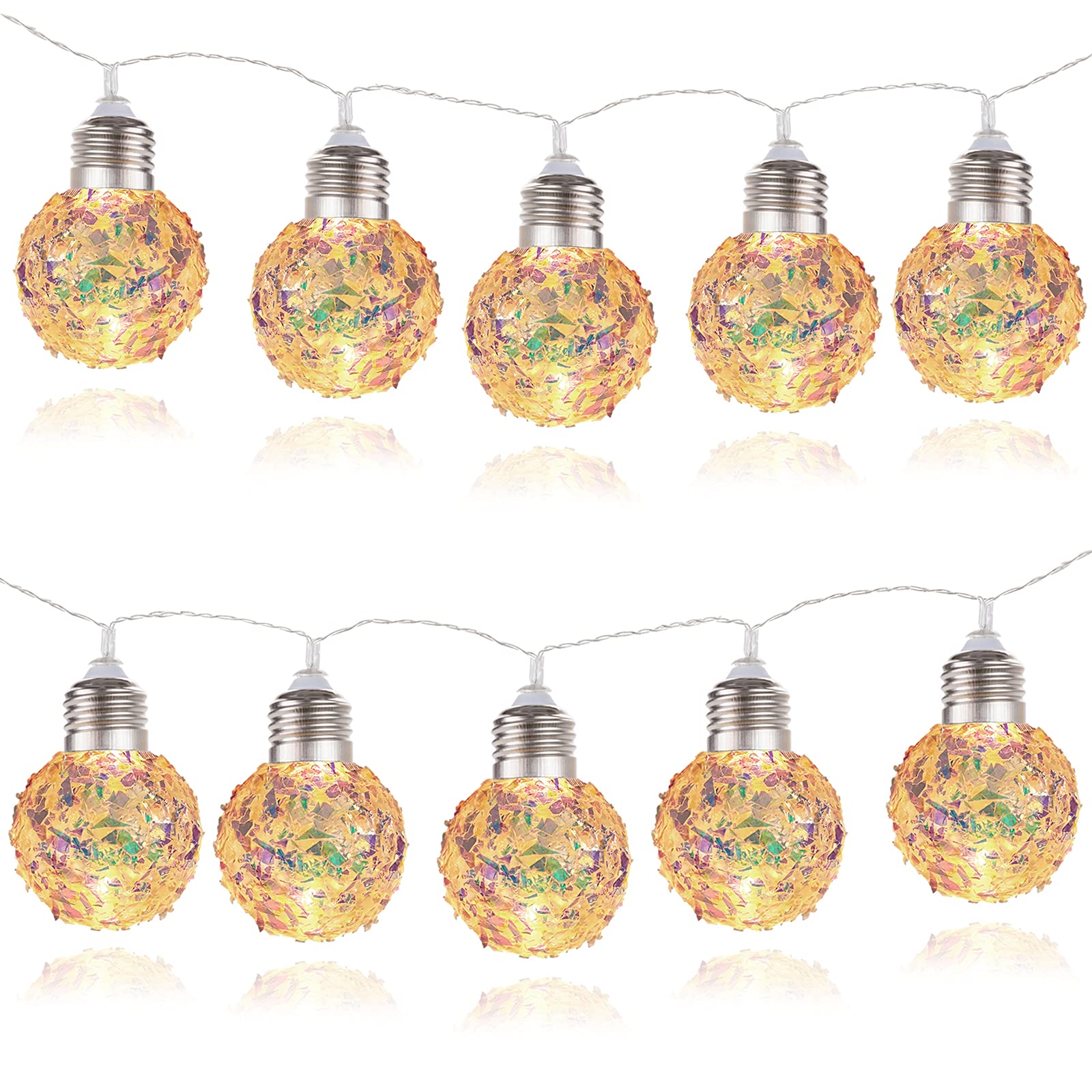 MTSCE Shatterproof Crystal Globe String Lights - 10 LED 71 Inch Battery Operated Christmas Lights for Indoor Outdoor Decor | Perfect for Bedroom, Party, Wedding, Christmas Tree & Holiday Decorations