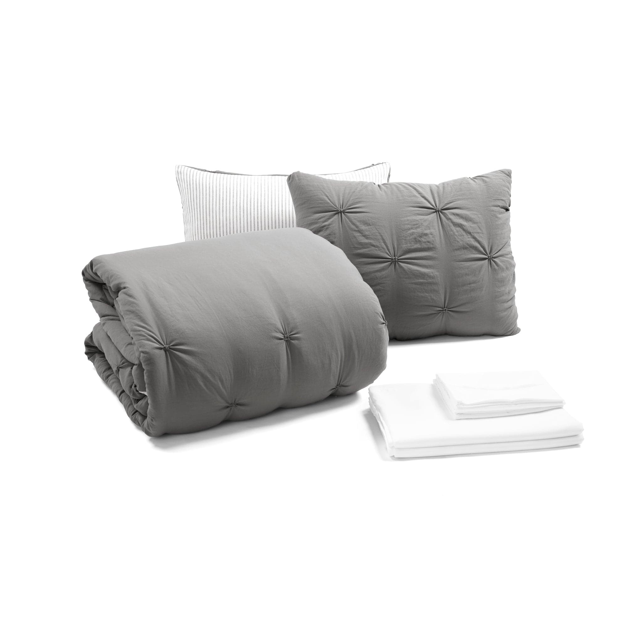 Ravello Pintuck Reversible Comforter Bed in a Bag Set - Queen Size Luxury Bedding for Master Bedroom & Guest Room | Complete Comforter, Sheet Set & Pillow Shams