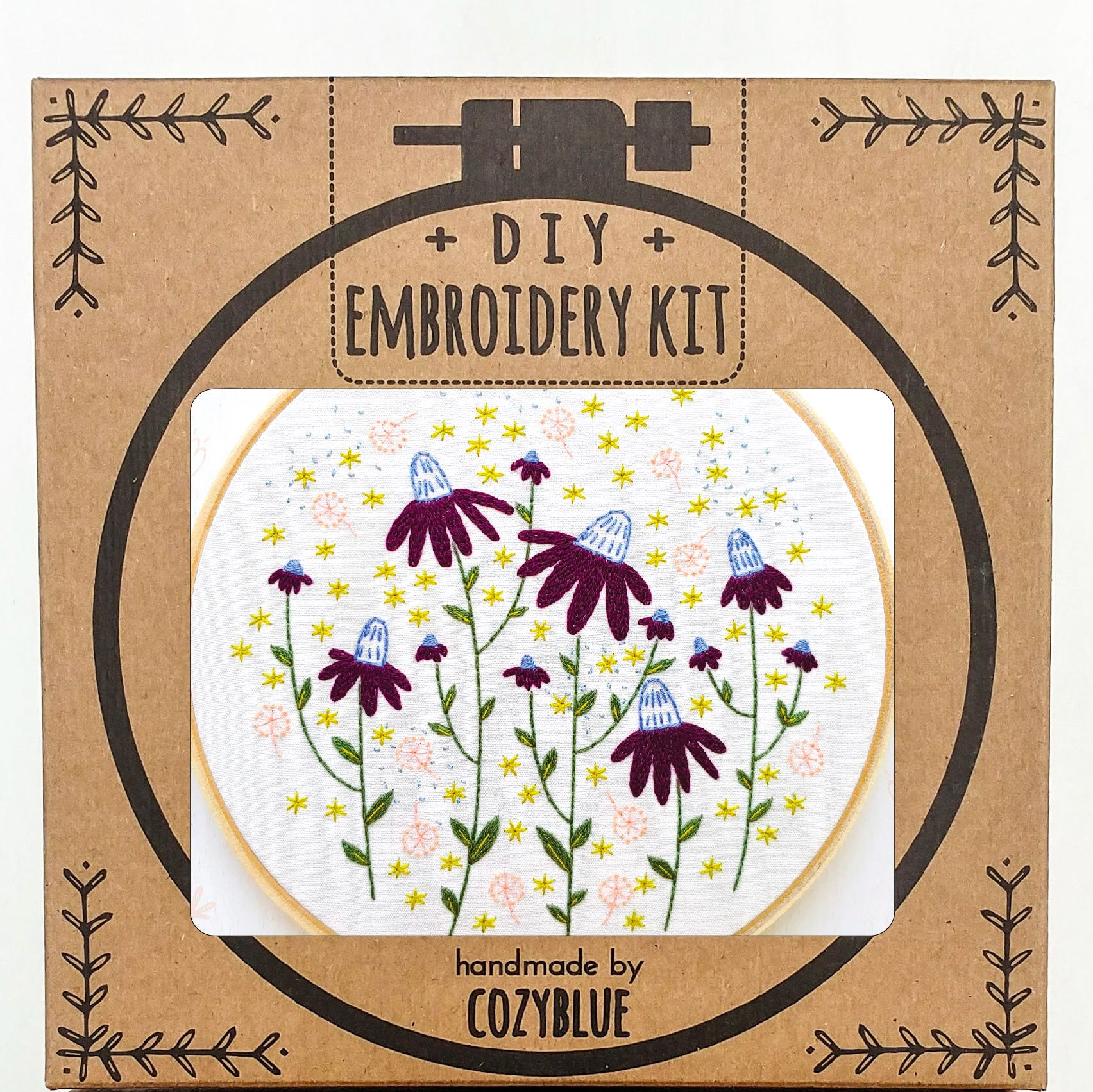 Premium Coneflower Magic Hand Embroidery Kit for Beginners - DIY Floral Embroidery Set with Needles, Thread & Hoop - Perfect for Home Decor, Gifts & Relaxation