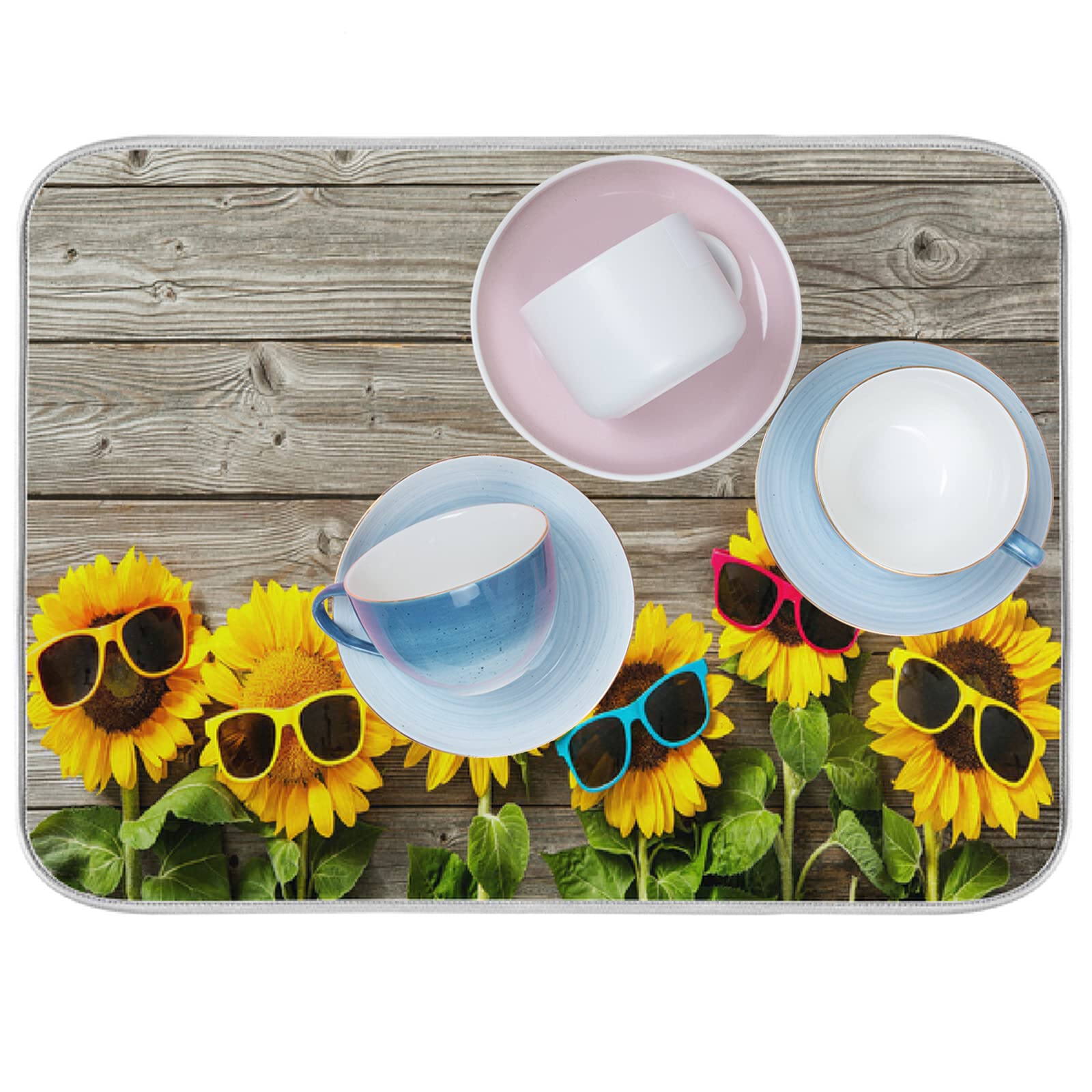 Sunflower Dish Drying Mat - 16x18 Inch Absorbent Microfiber for Kitchen Counter & Home Decor