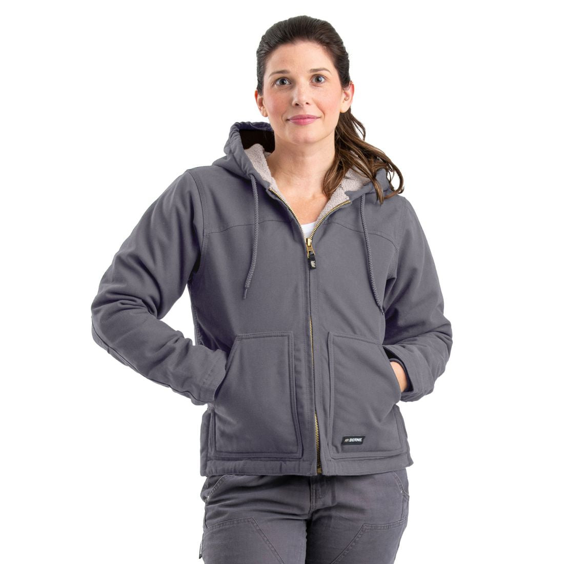 Berne Women's Sherpa Lined Softstone Duck Hooded Work Jacket - Warm Winter Coat for Outdoor Work, Farming & Casual Wear (WHJ43)