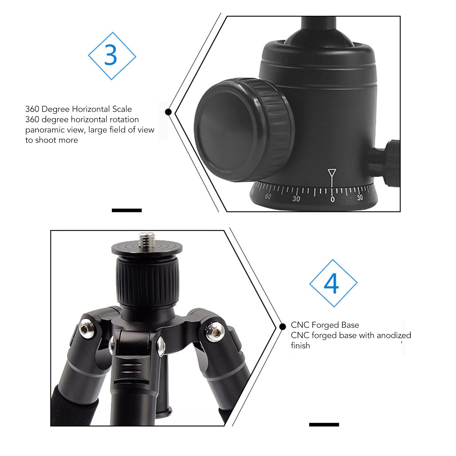 Compact Carbon Fiber Tabletop Tripod with 360° Ball Head & Spring Buckles - Portable Foldable Mini Tripod for DSLR Cameras, Smartphones, Vlogging - Perfect for Travel, Outdoor Photography & Desktop Use