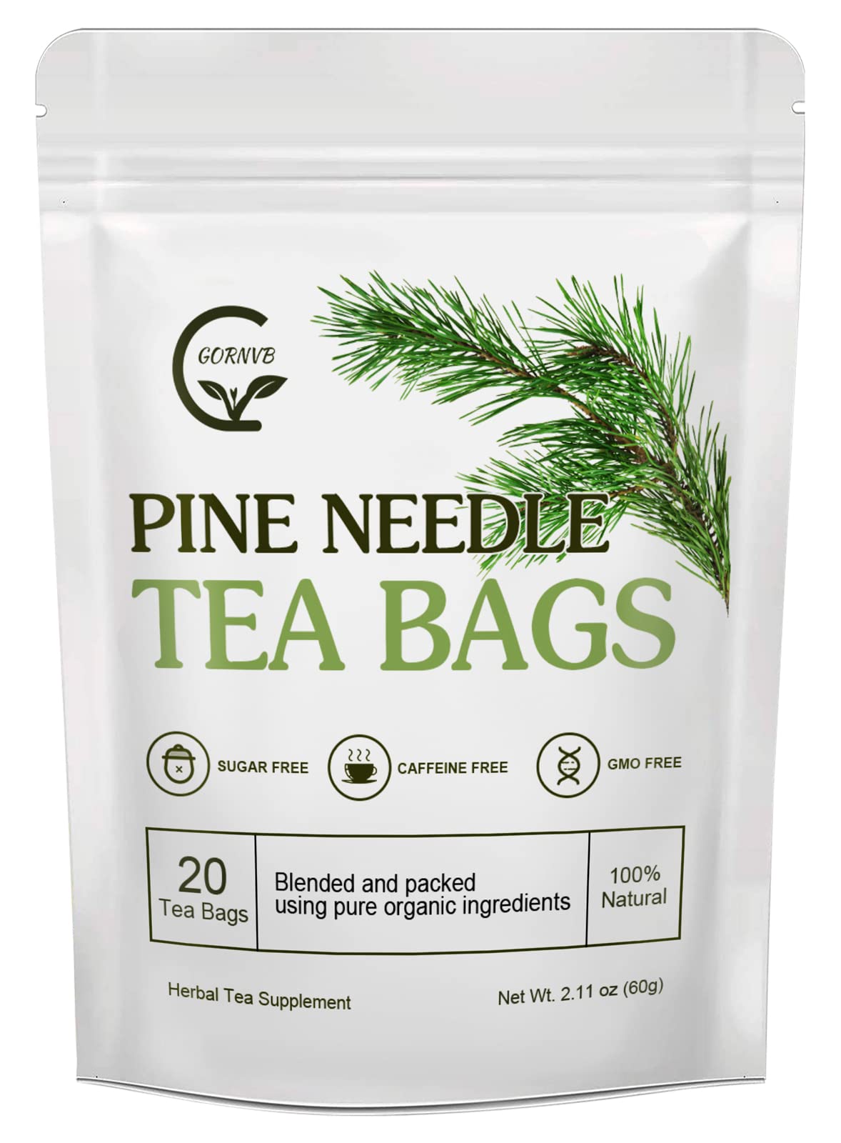Organic Pine Needle Tea Bags - 100% Pure Natural Dried Pine Needles Herbal Tea for Antioxidant & Immune Support | Caffeine-Free, 20 Count | Perfect for Relaxation, Detox & Wellness Rituals