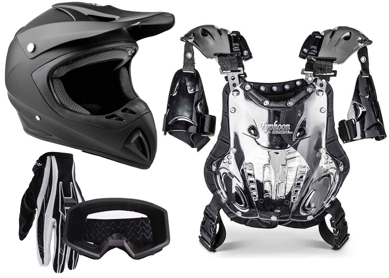 Best Motocross Gear Combo for Adults - Offroad Helmet, Goggles, Gloves & Chest Protector - Dirt Bike Riding Protection Set for Trail & Track Racing