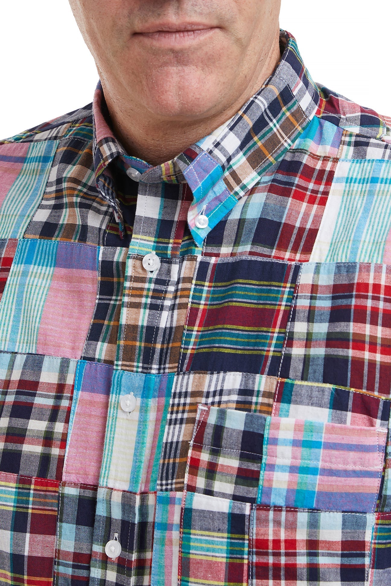 Chase Short Sleeve Shirt with Weston Patch Madras Print - Casual Summer Button Down Shirt for Men | Perfect for Beach Vacations, Outdoor Parties & Weekend Wear