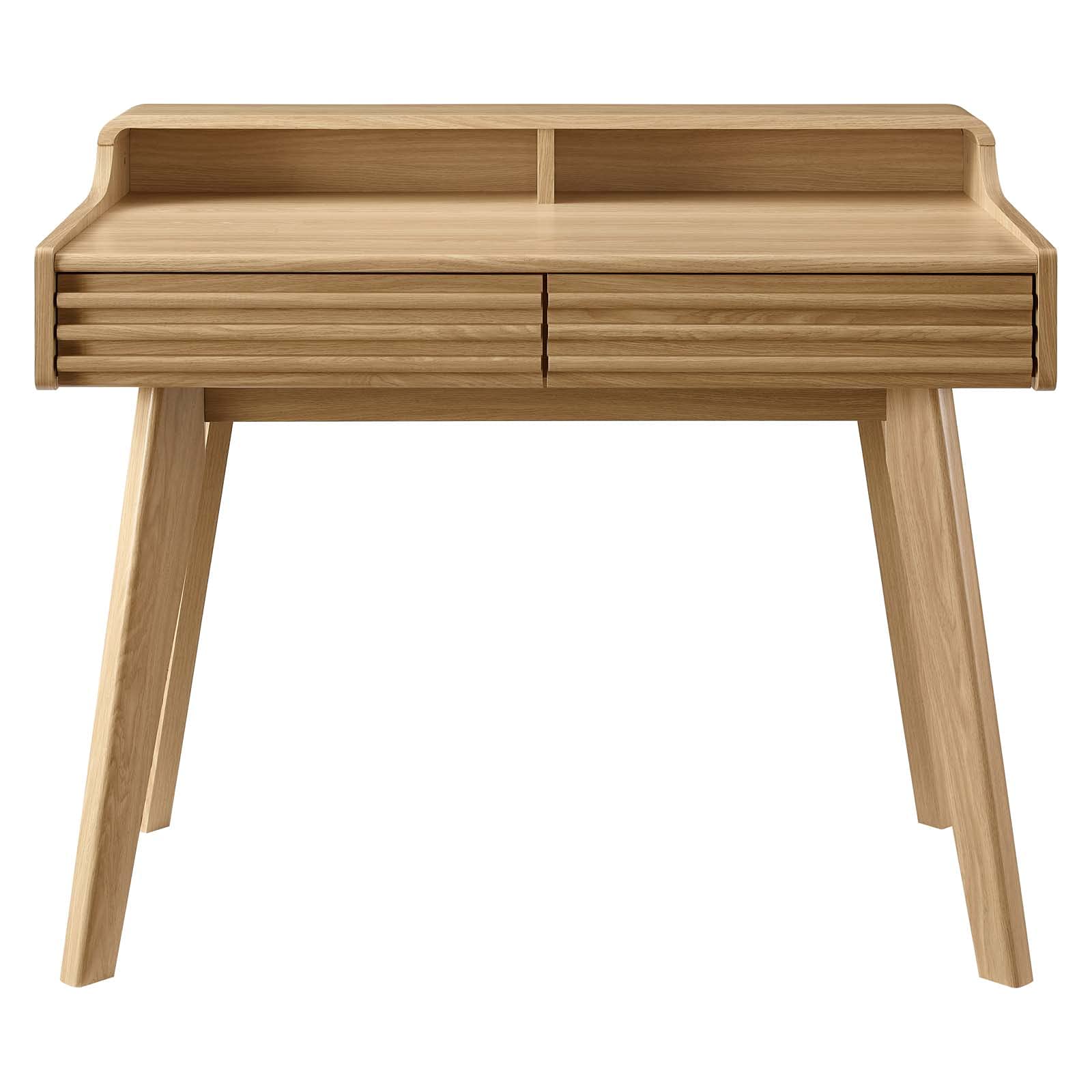 Modern Brown Oak Wood Computer Work Desk - Contemporary Home Office Furniture for Business & Remote Work
