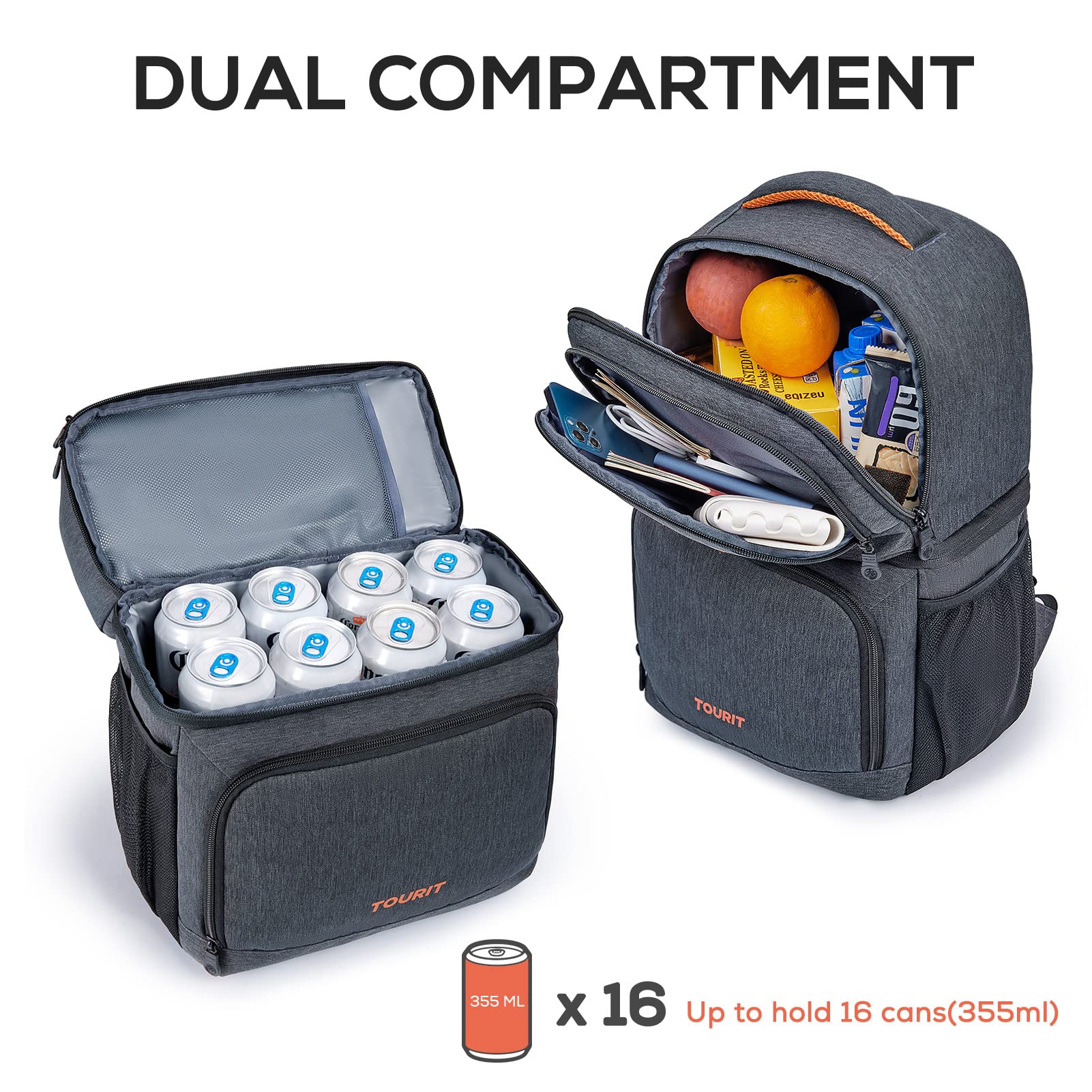 TOURIT Insulated Cooler Backpack with Double Deck - Leakproof Lunch Bag for Men & Women - Perfect for Camping, Hiking, Beach, Picnics & Outdoor Activities | Great for Work, Travel & Sports Events