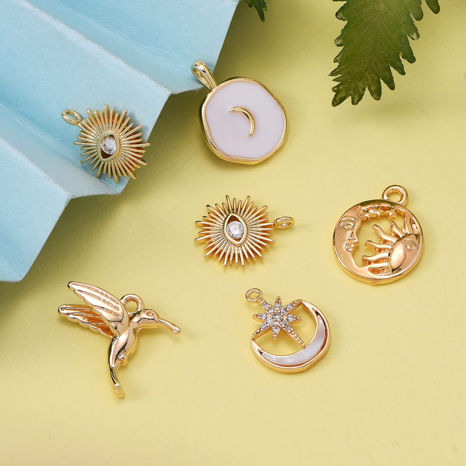 10Pcs Brass Cubic Zirconia Charms Pendants - 18K Gold Plated DIY Jewelry Making Supplies with Freshwater Shell Accents | Perfect for Necklace, Bracelet & Craft Projects