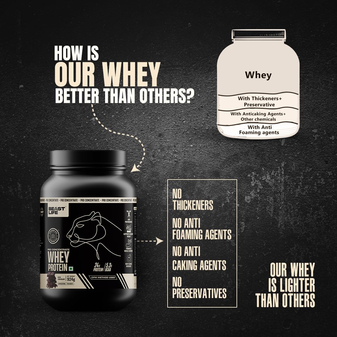 BeastLife Whey Protein Powder - Rich Chocolate Flavor 924g | 24G Protein & 5.3G BCAA | Ultrasorb Tech for High Absorption | Muscle Building & Recovery for Men & Women | Perfect for Post-Workout, Gym Training & Fitness Nutrition