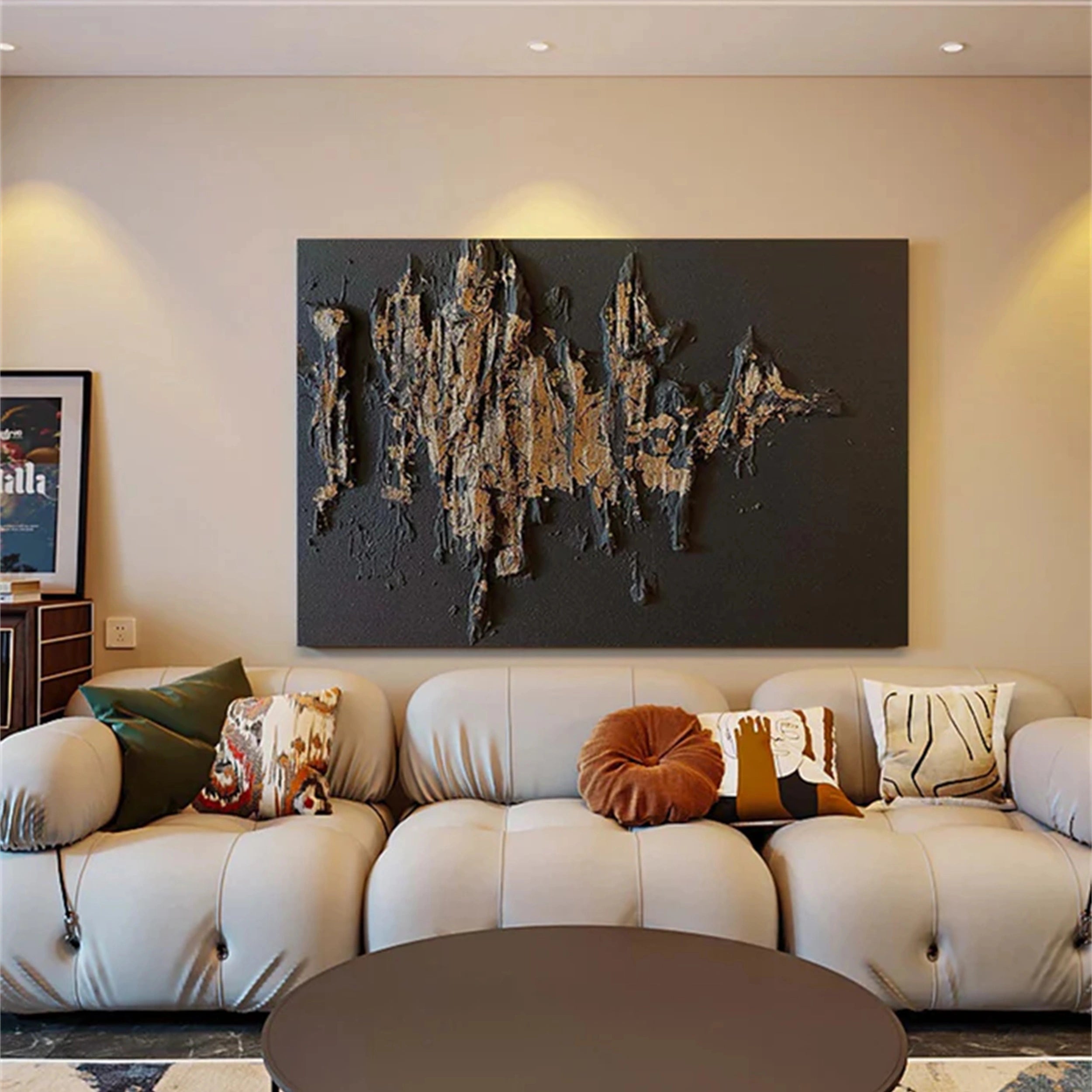 Black Gold Minimalist Textured Abstract Wall Art Painting #MZ053 - Modern Home & Office Decor for Living Room, Bedroom