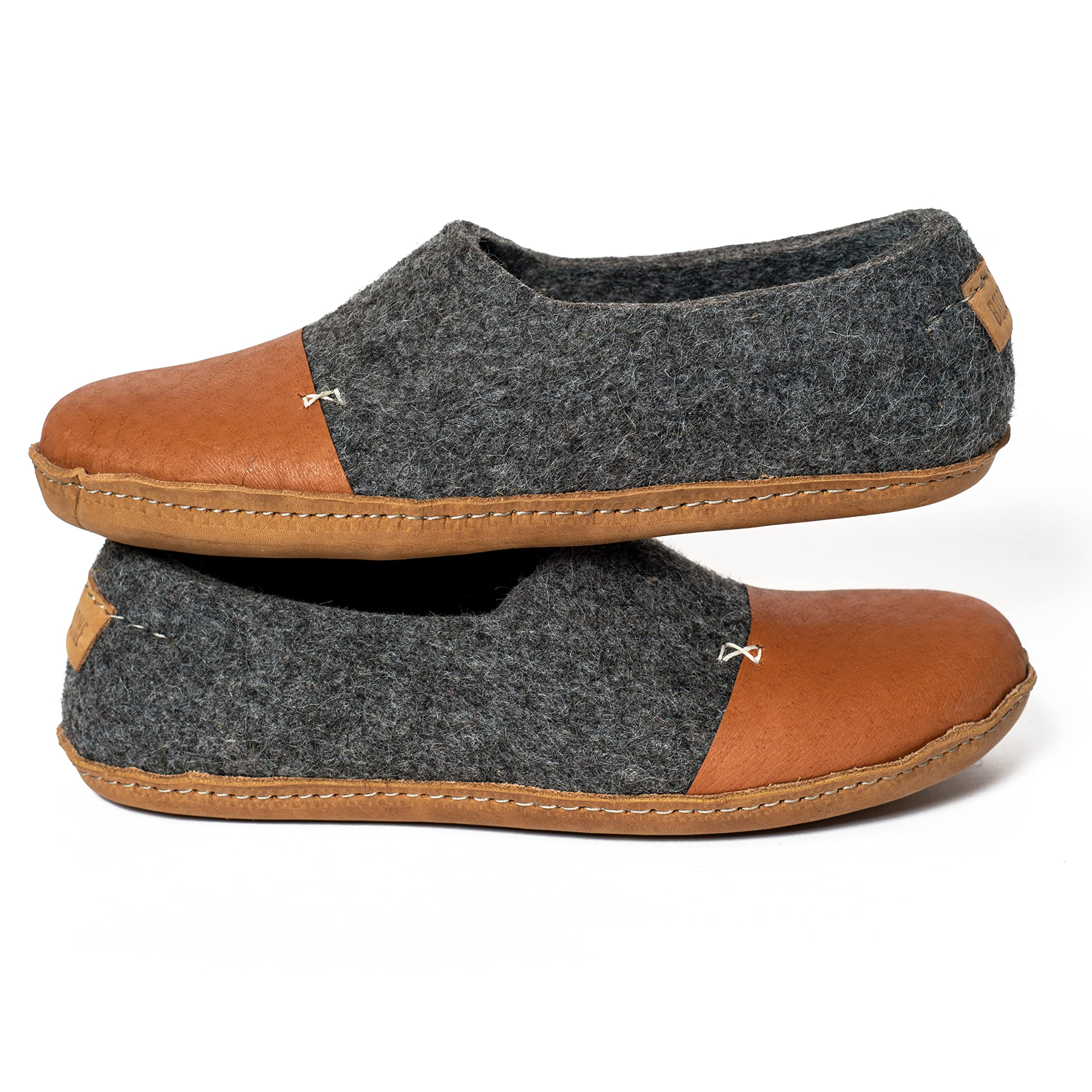 Men's Warm Boiled Wool House Slippers with Natural Edge Suede Toe Caps - Cozy Indoor Winter Slippers for Home, Office & Relaxation