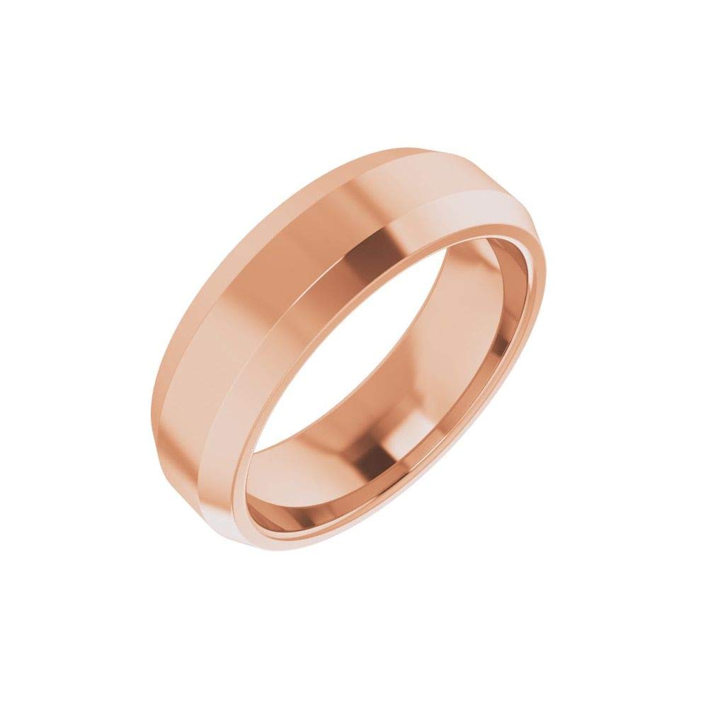 14K Rose Gold 6mm Beveled Edge Comfort Fit Wedding Band Ring for Men - Heavy Duty Classic Plain Design - Size 10 - Perfect for Weddings, Anniversaries & Everyday Wear