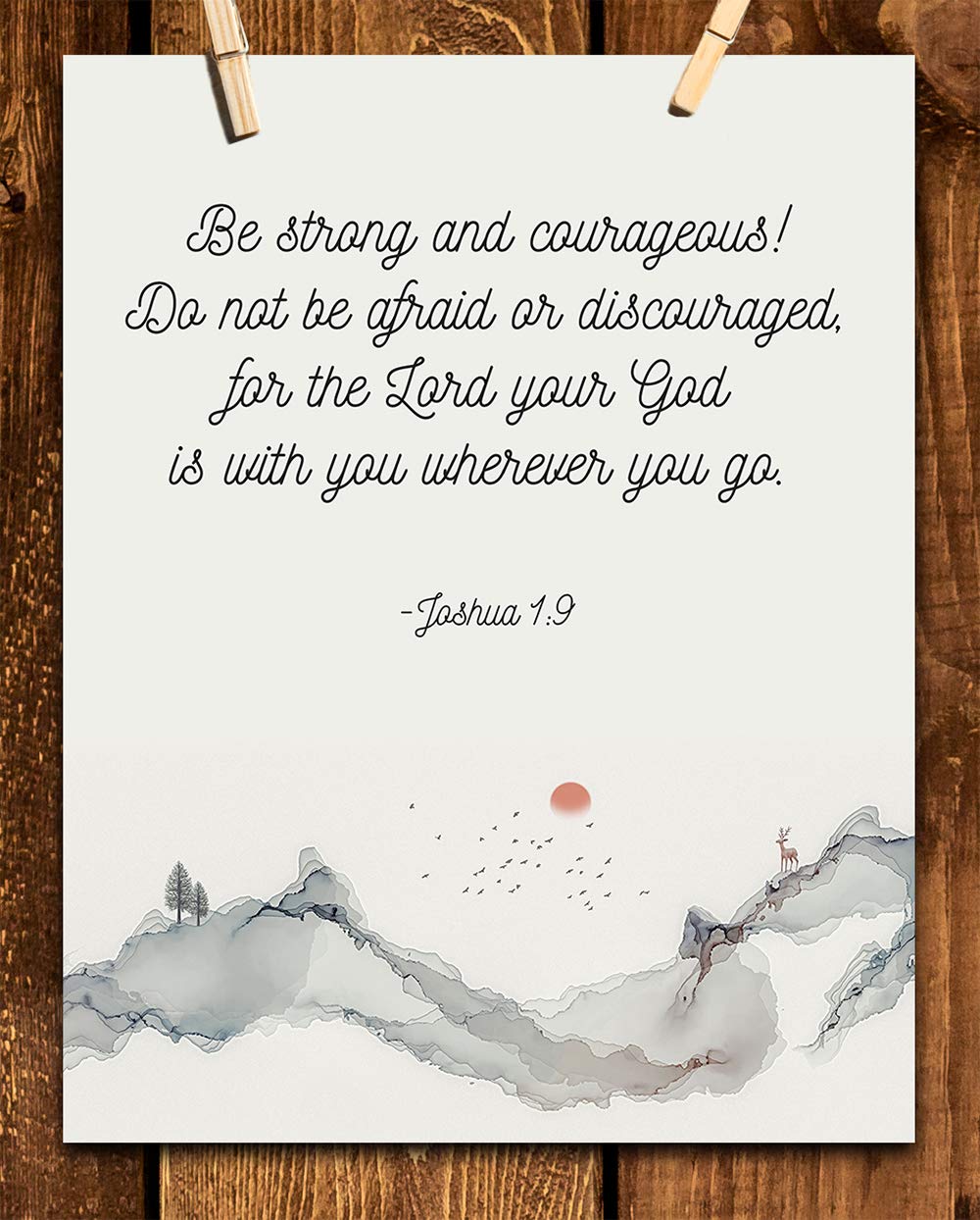 TJ Originals Joshua 1:9 Christian Wall Art Print - 11x14 Inch Inspirational Scripture Poster - Be Strong and Courageous Bible Verse Decor - Perfect for Home, Office & Religious Graduation Gifts
