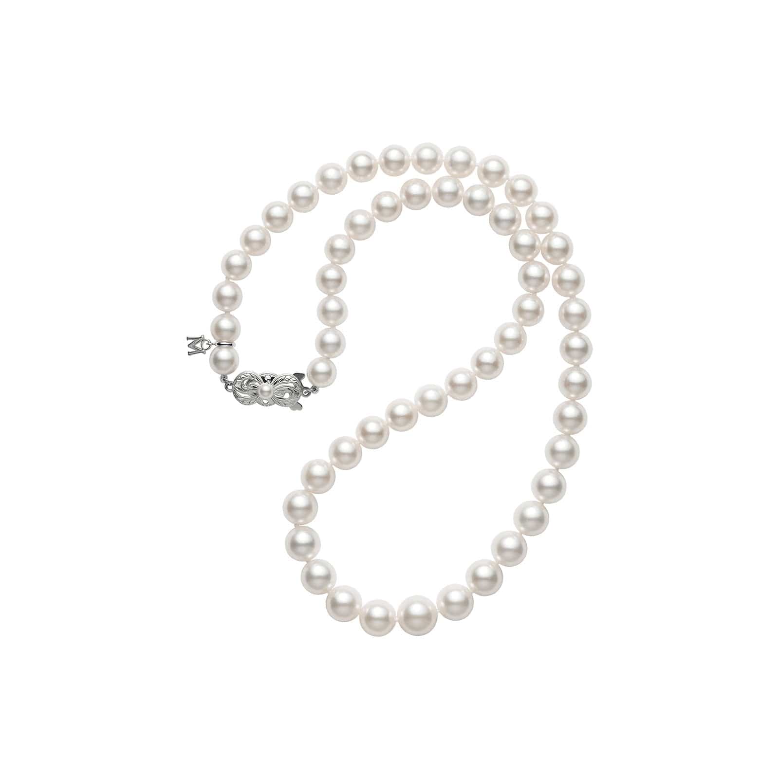 Elegant Akoya Cultured Pearl Graduated Princess Necklace | 7-8mm White Pearl Jewelry for Women | Perfect for Weddings, Anniversaries & Formal Events