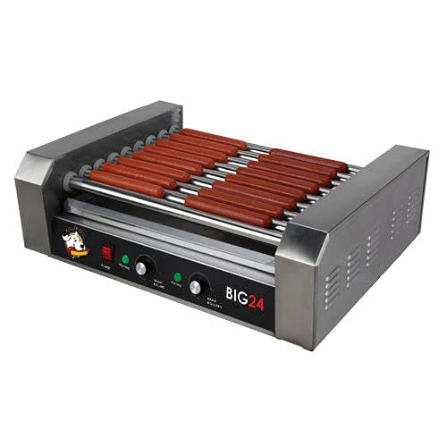 VIZIONSTAR Commercial 24 Hot Dog Roller Grill Machine - 9 Stainless Steel Rollers for Hot Dogs, Sausages & Sandwiches - Perfect for Restaurants, Convenience Stores & Food Trucks