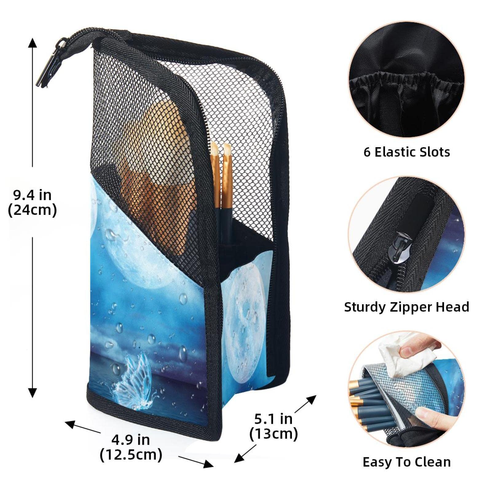 12-Piece Makeup Brush Set with Organizer Bag - Water Drop Sea Moon Butterfly Design, Portable Cosmetic Brush Holder Case for Travel & Home Storage