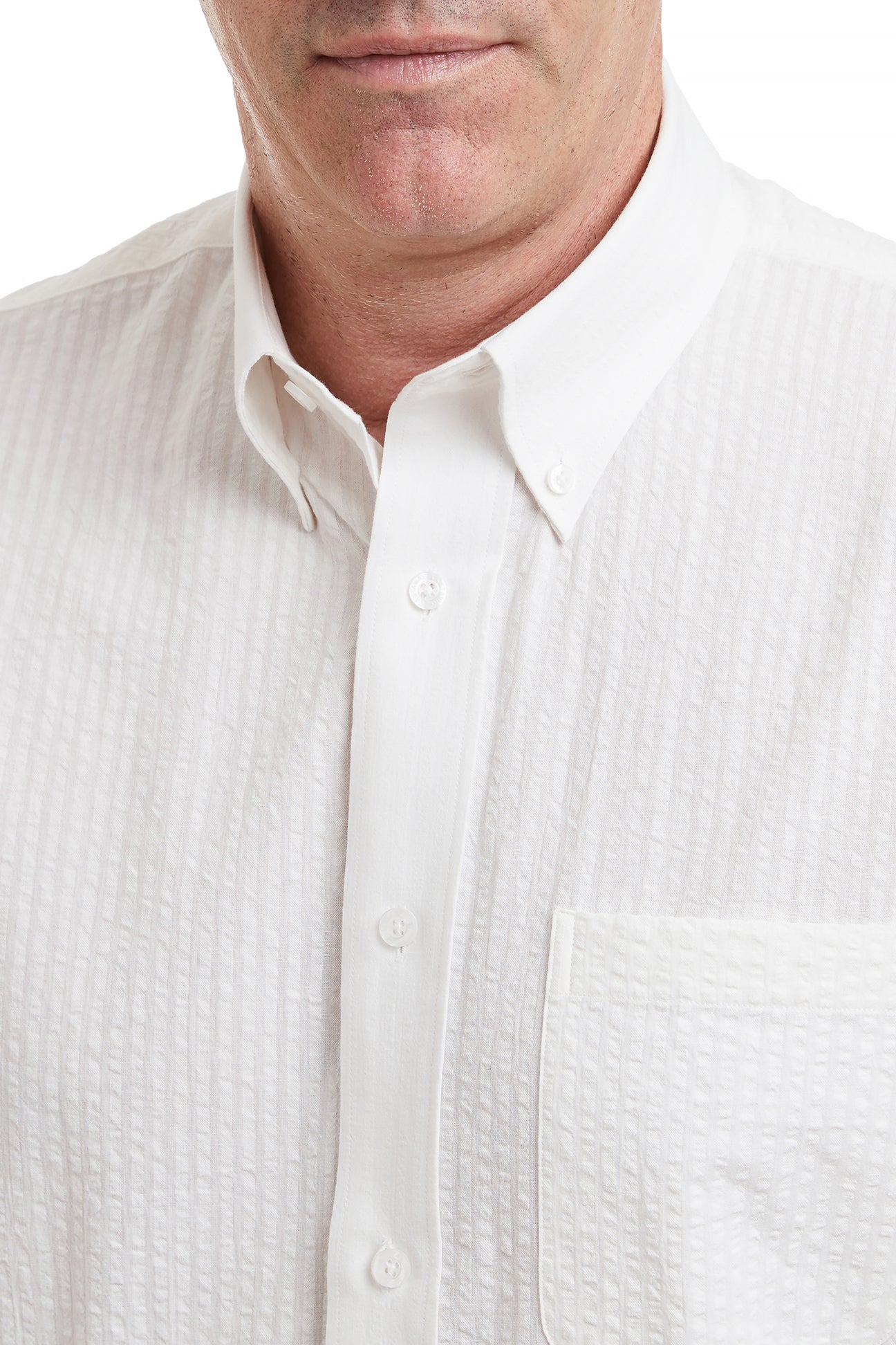 Men's White Seersucker Chase Shirt - Breathable Summer Casual Button Down for Golf, Beach & Outdoor Activities