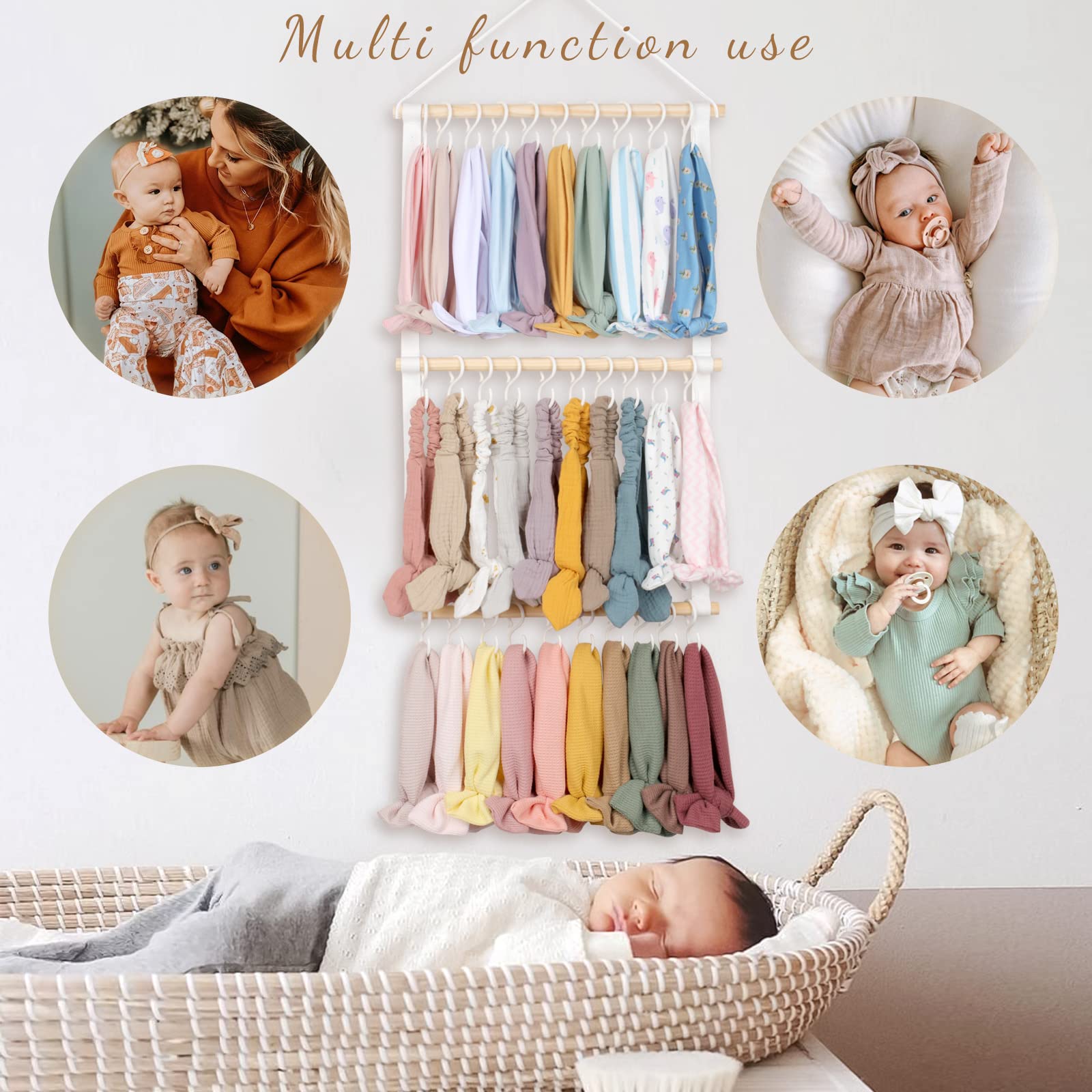 POVETIRE Headband Holder & Organizer for Girls - Baby Headbands Hair Accessories Storage Wall Hanging Decor for Nursery, Toddler & Girls Room - Perfect for Bedroom, Bathroom & Closet Organization