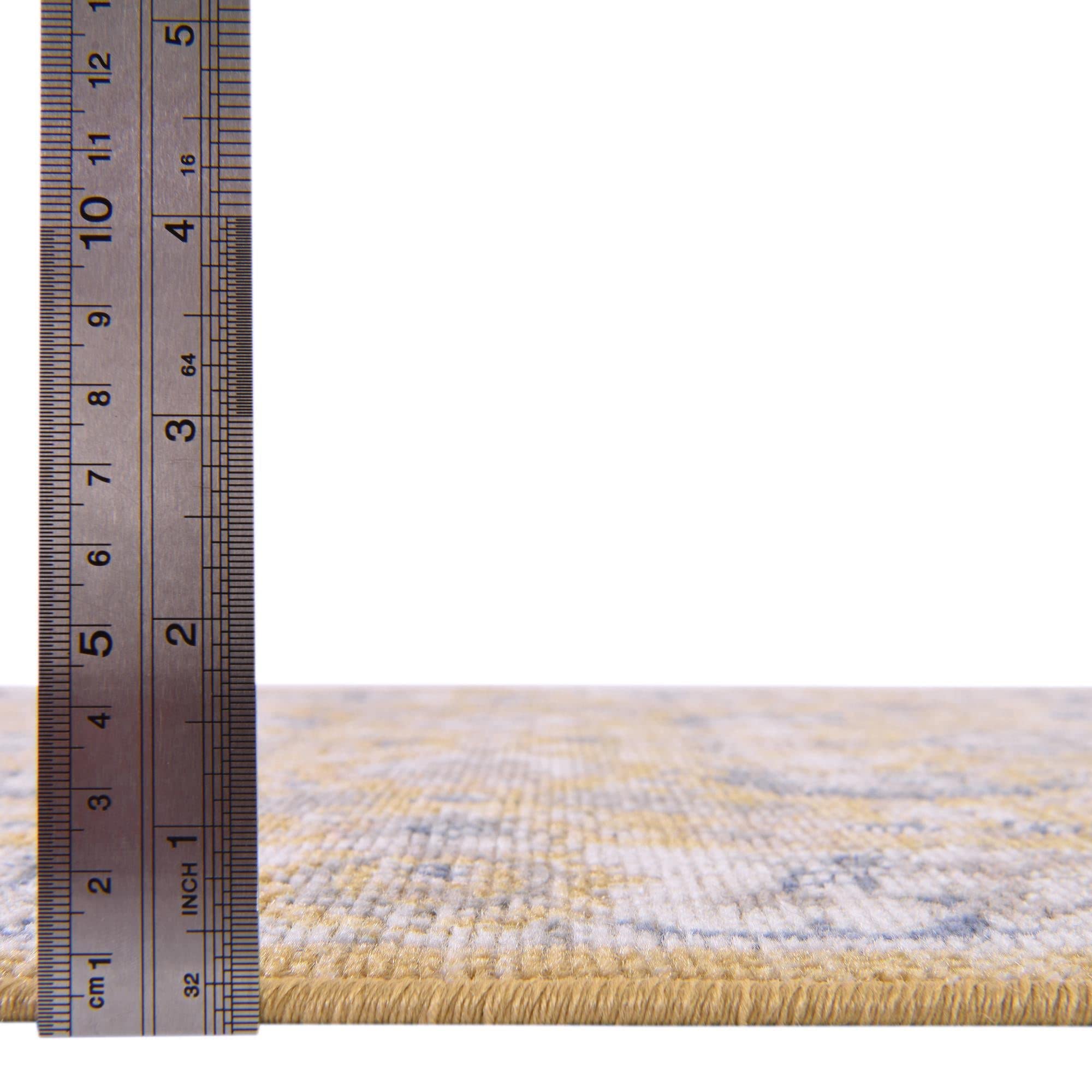 Unique Loom Whitney Collection Traditional Border Round Area Rug 5' x 5' - Tuscan Yellow | Non-Slip Living Room Rug for Bedroom, Dining Room & Home Decor