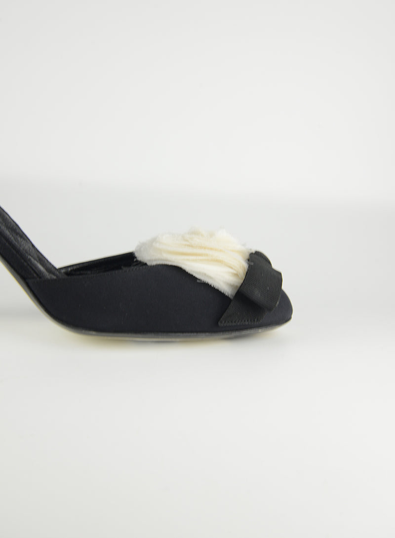 Chanel Black Fabric Décolléte Shoes with Camelia - Size 40.5 | Luxury Women's Flats for Evening Parties & Special Occasions