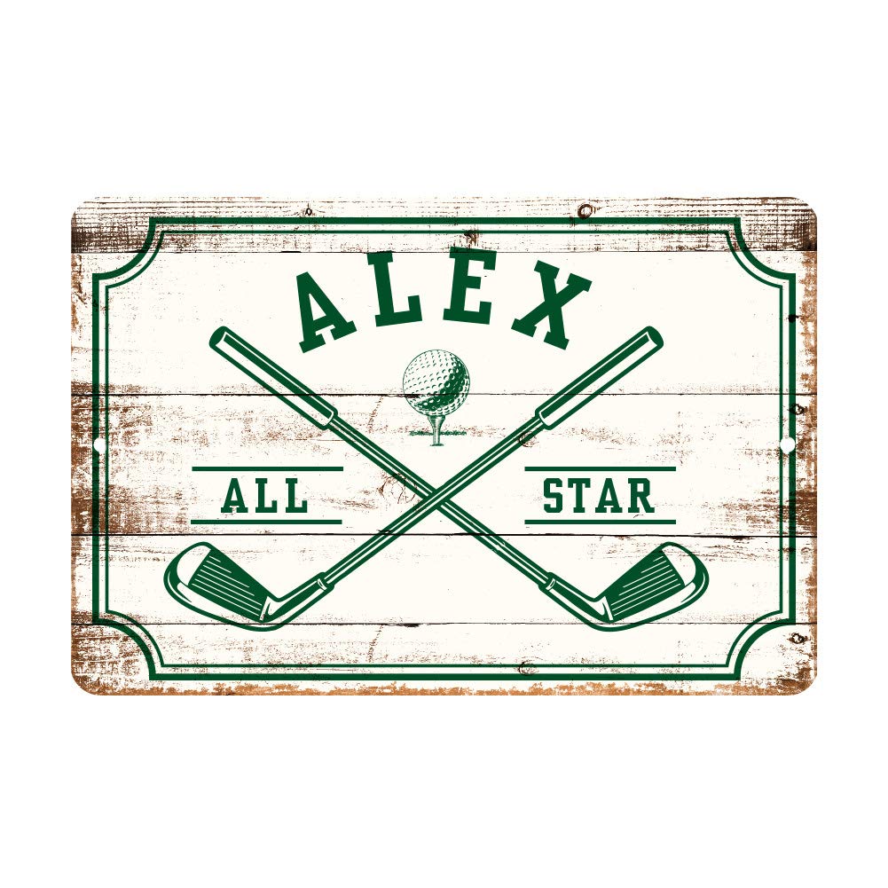 Personalized Golf All Star Metal Wall Art - Custom Aluminum Golf Sign with Golf Clubs for Man Cave, Home Office, or Sports Bar Decor