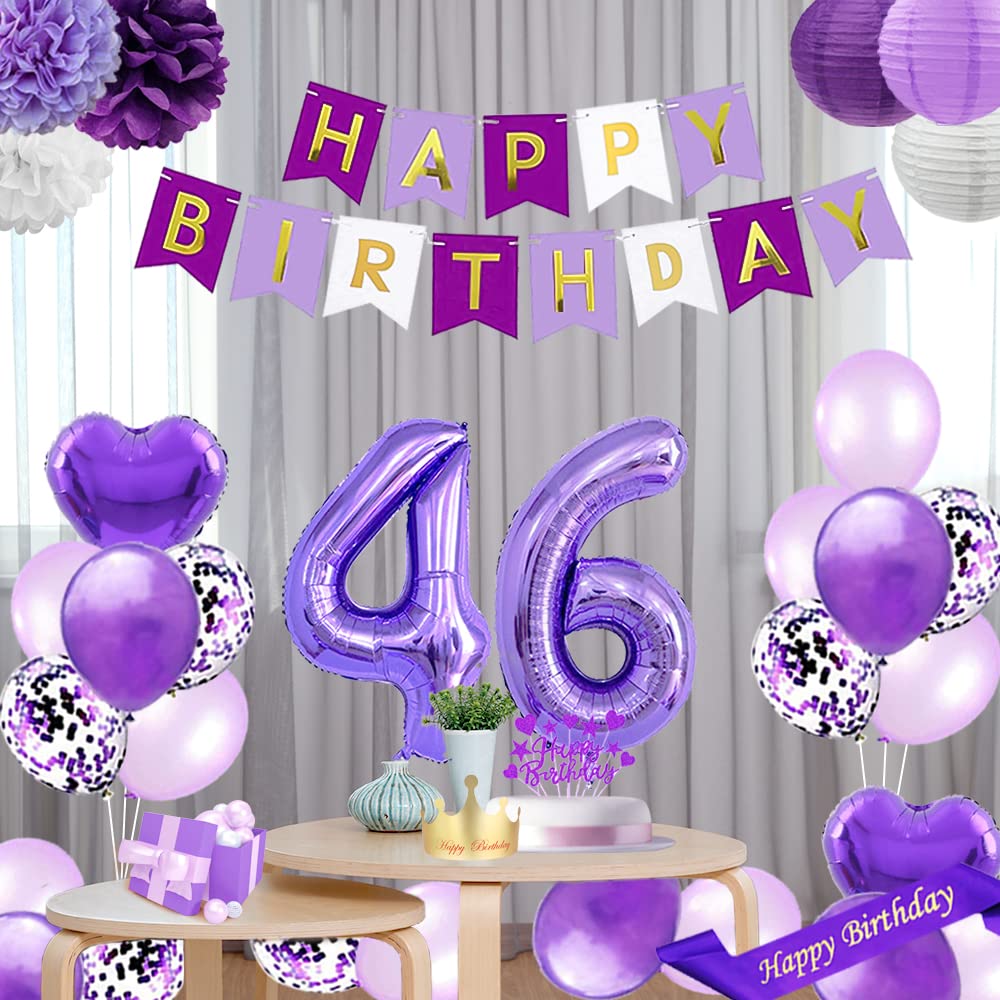 46th Birthday Party Decorations Set - Happy Birthday Banner, Sash, Cake Topper, Confetti & Balloons for 46 Years Old Celebration | Perfect for Milestone Birthday Parties, Adult Celebrations & Anniversary Decor