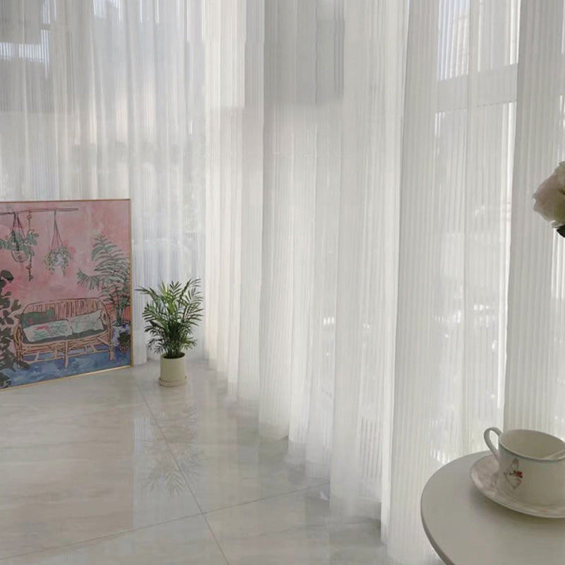 Lyla White Gauze Striped Texture Light Filtering Custom Curtains - Sheer Window Drapes for Living Room, Bedroom & Nursery - Soft Sunlight & Privacy