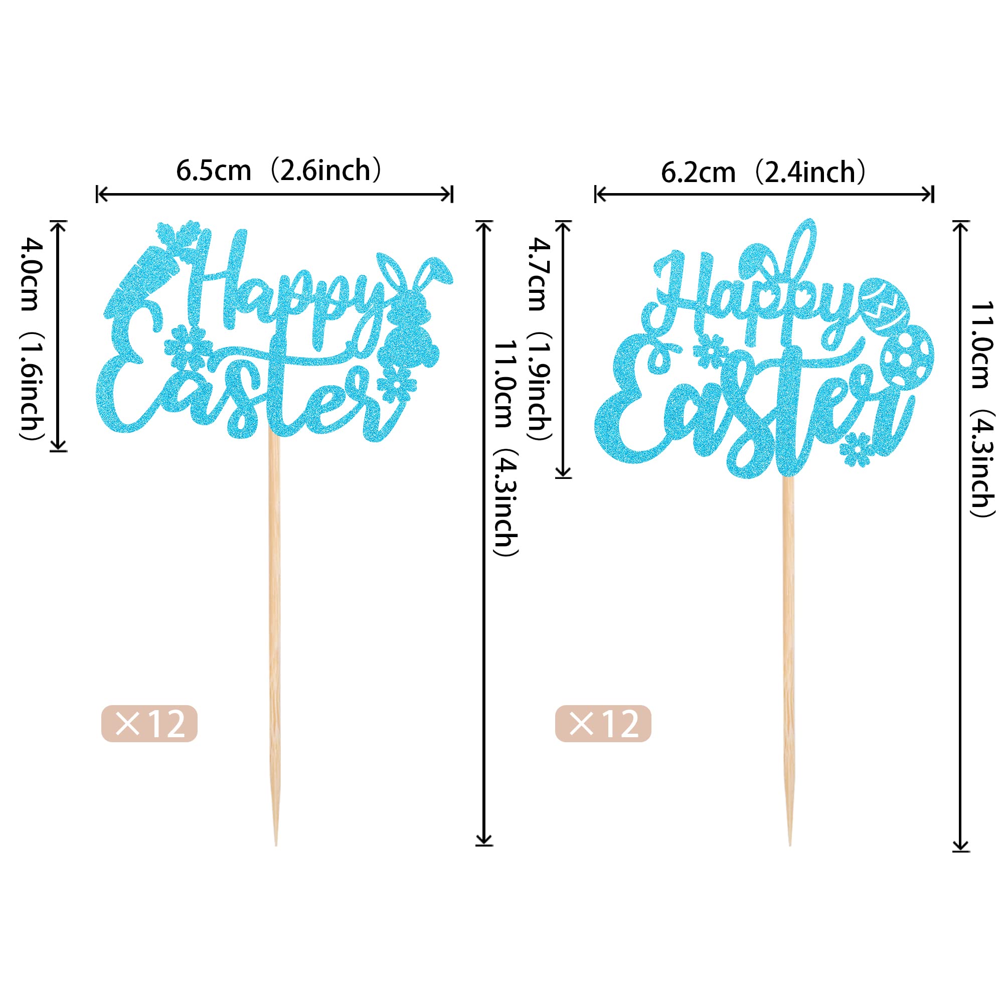 24-Piece Glitter Easter Cupcake Toppers Set - Bunny Rabbit, Carrot & Egg Decorations for Easter Parties, Baby Showers & Kids Birthday Cakes - Blue (Perfect for Easter Dessert Decor, Holiday Baking & Spring Celebration Treats)