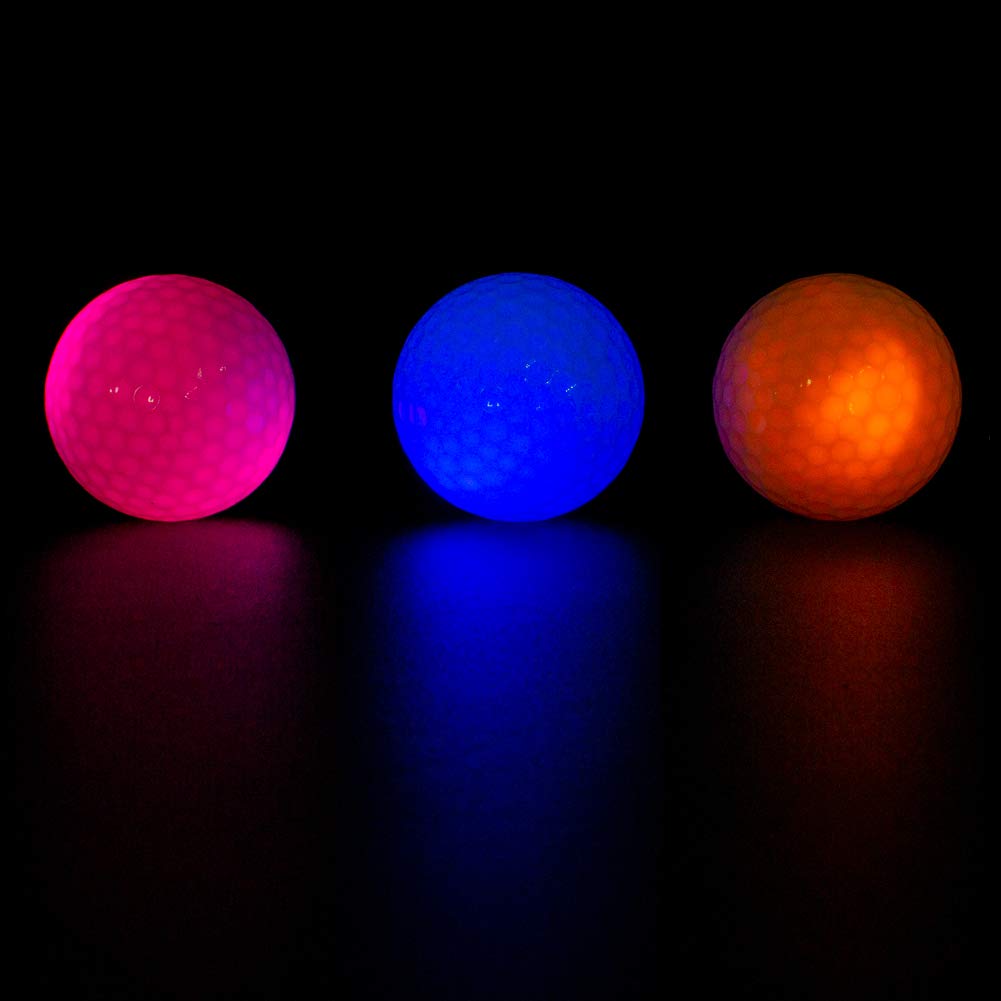 THIODOON Glow in The Dark Golf Balls - Light Activated 7 Color LED Golf Balls with No Timer, Stays Lit & Easy On/Off with Flashlight - Perfect for Night Golfing, Backyard Practice & Glow-in-the-Dark Games (6 Pack)
