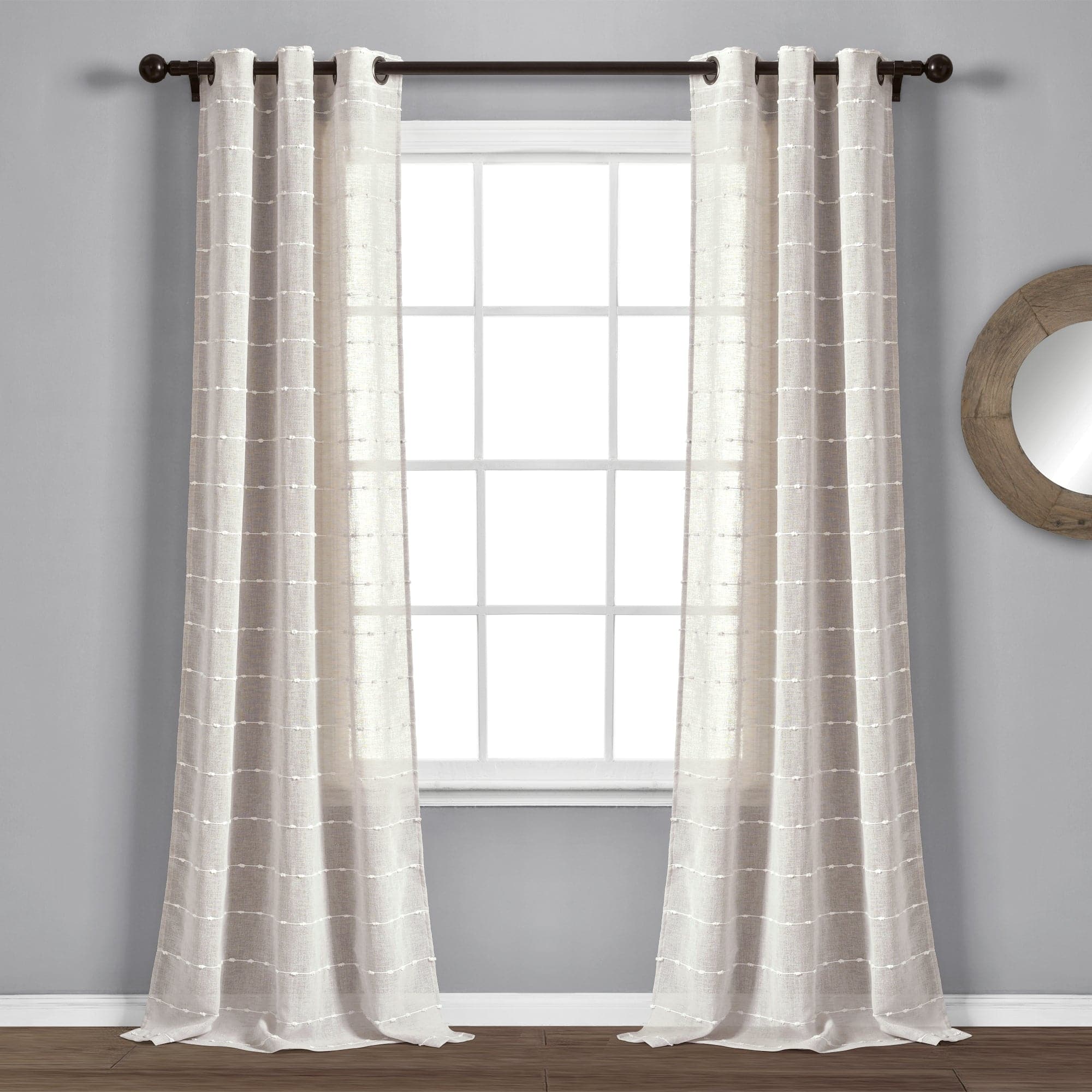 Farmhouse Textured Grommet Sheer Window Curtain Panel Set - Light Filtering Privacy Drapes for Living Room, Bedroom & Kitchen Decor